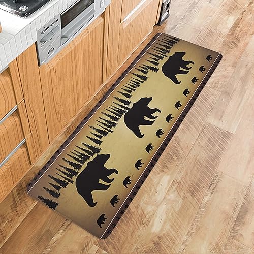 Miniatura 3 de Libaoge Juego de 2 tapetes de cocina retro con diseño de oso polar y pino, tapete de corredor con silueta de pino, antifatiga, cómodo tapete de