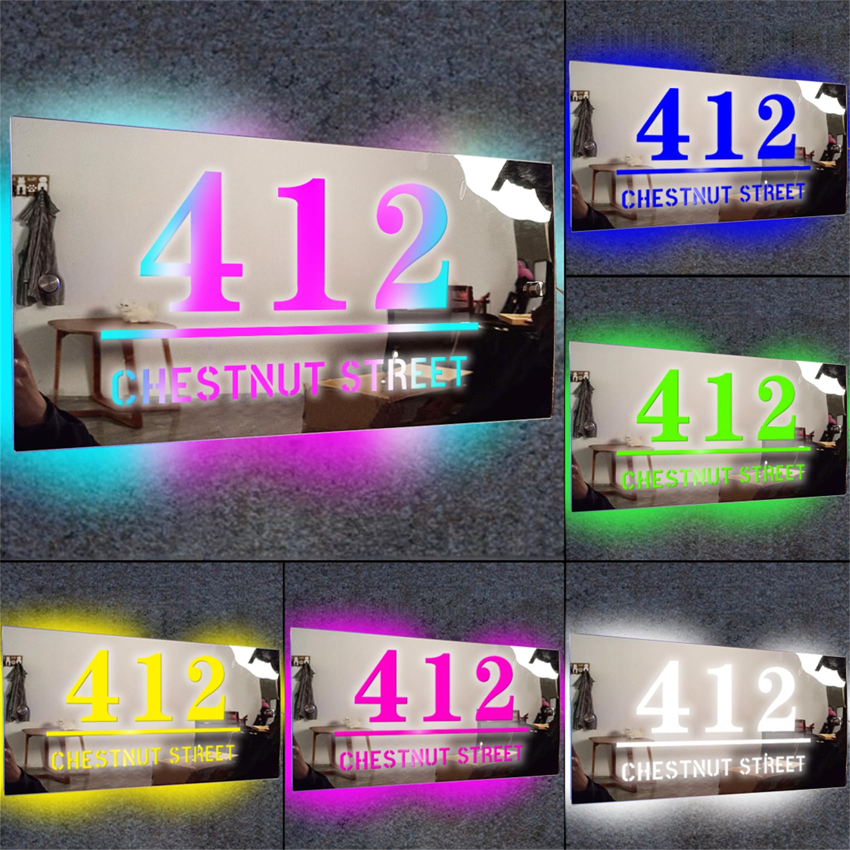 Personalized House Number Mirror LED Light Custom LED Light Up Mirror Address Number Sign Street Number Neon Sign with LED Light Mirror Wall Mirror Decor Gifts for Housewarming