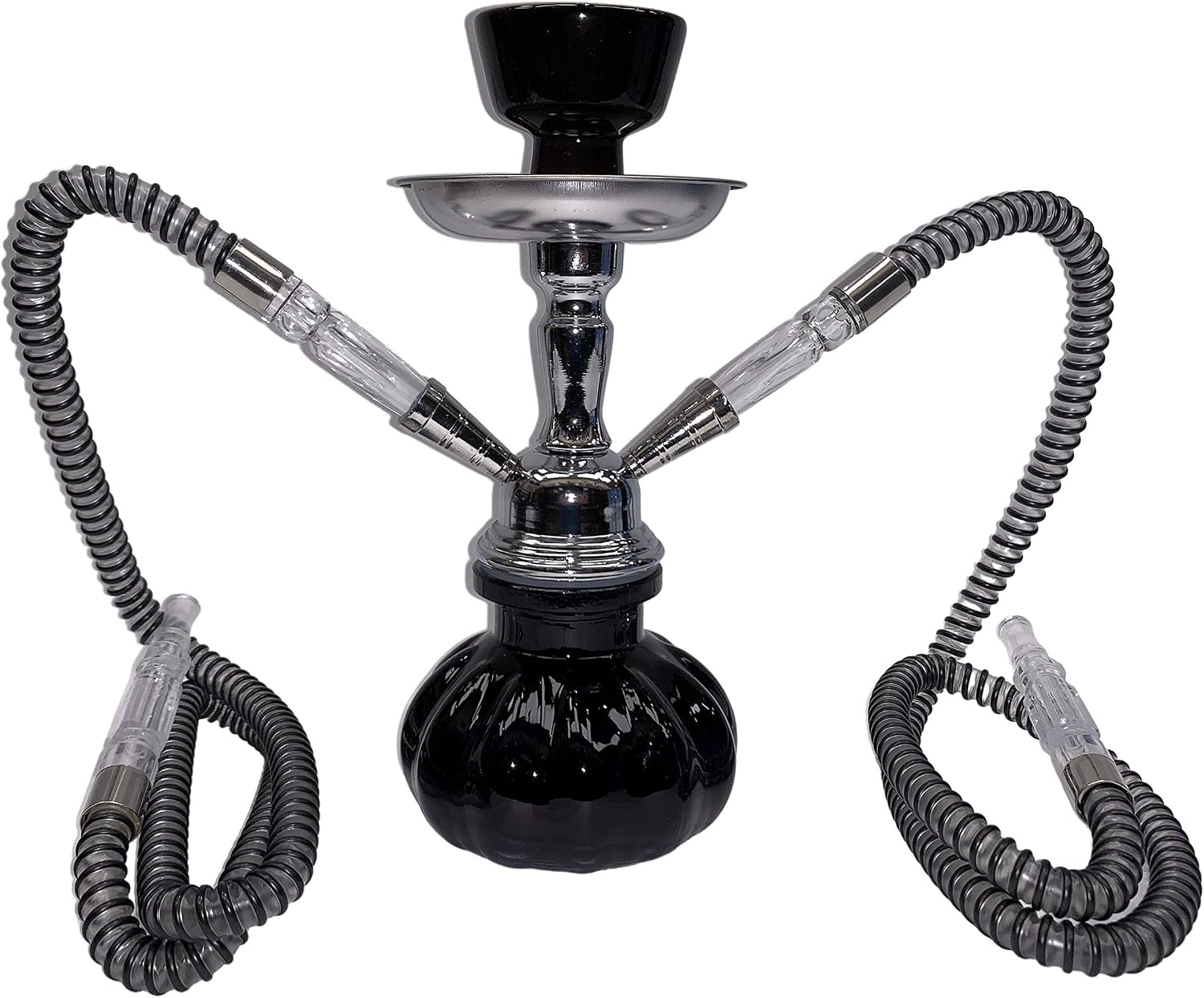 Badshah 12" Premium 2 Hose Hookah Complete Set - Mini Pumpkin Glass Vase (Black Silicone Hose)