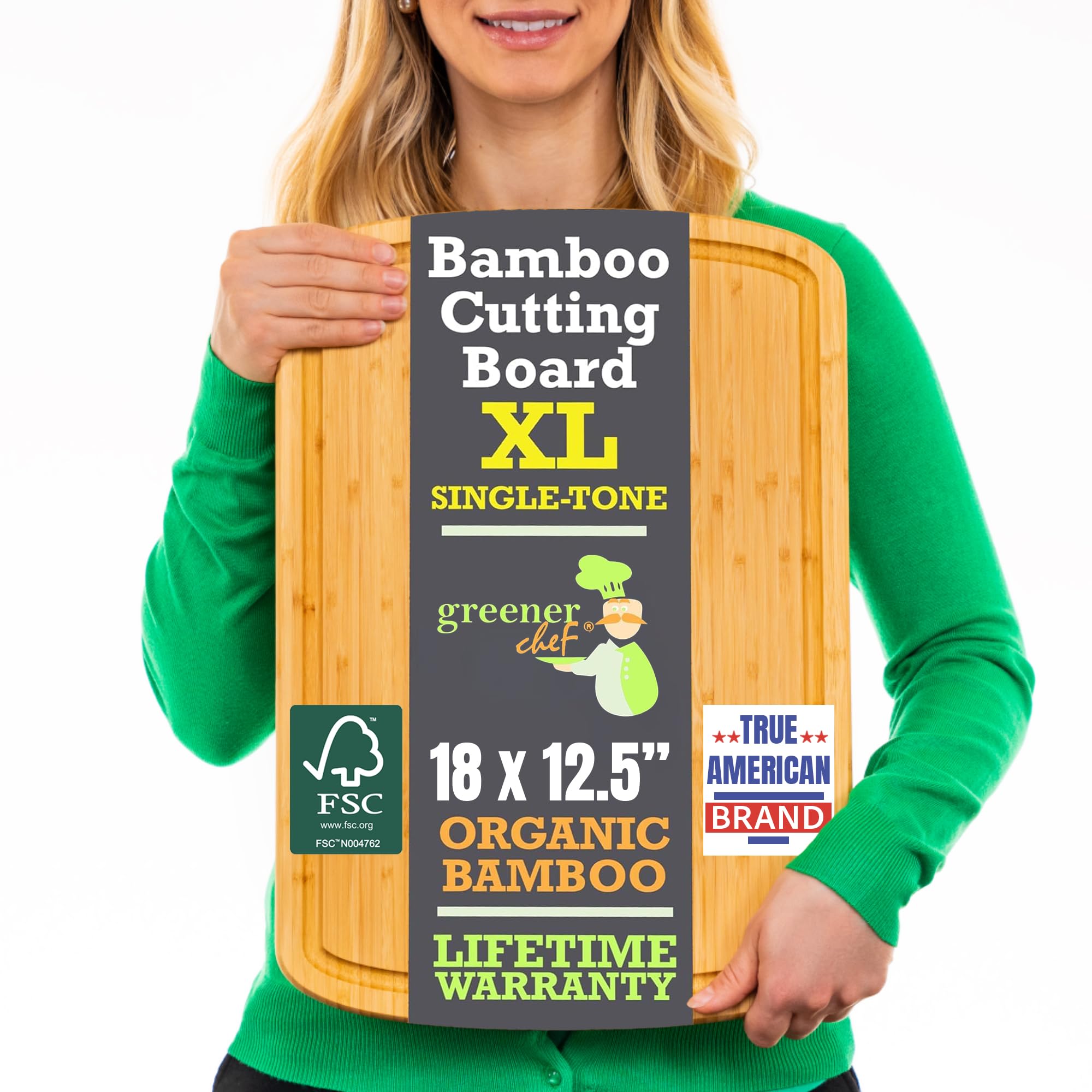 GREENER CHEF 18 Inch Extra Large Bamboo Cutting Board with Lifetime Replacements - Wood XL Cutting Boards for Kitchen - Organic Wooden Butcher Block and Chopping Board for Meat and Vegetables