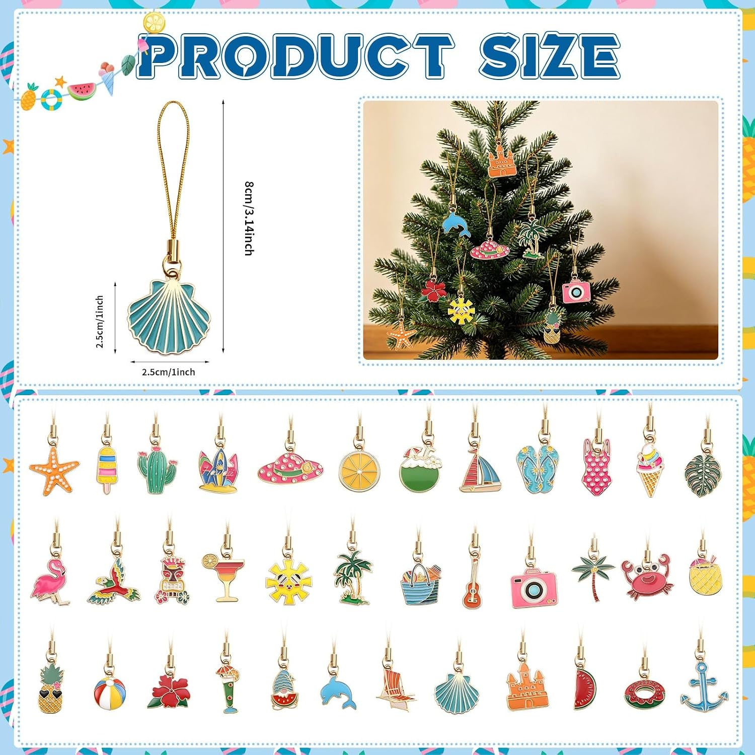 AUGSUN 36 Pieces Summer Beach Ornaments for Small Tree Xmas in July Luau Hawaiian Hanging Mini Tree Decorations Party Home Indoor Outdoor Decorations