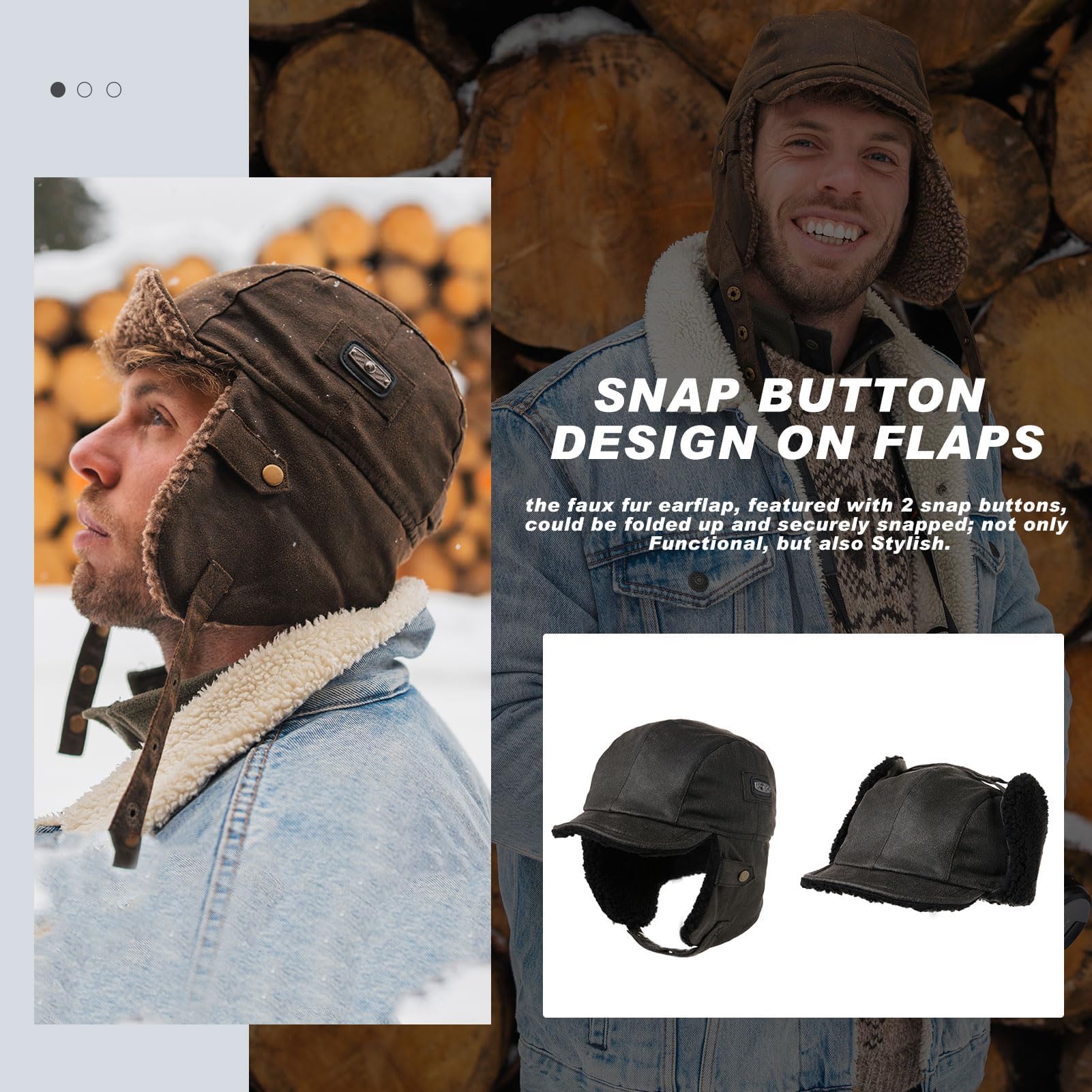 TOP-EX Gorro de invierno impermeable, gorra de piloto de aviador con orejeras resistentes al viento, gorra con forro polar cálido para actividades al aire libre frías y húmedas, 55-66 cm