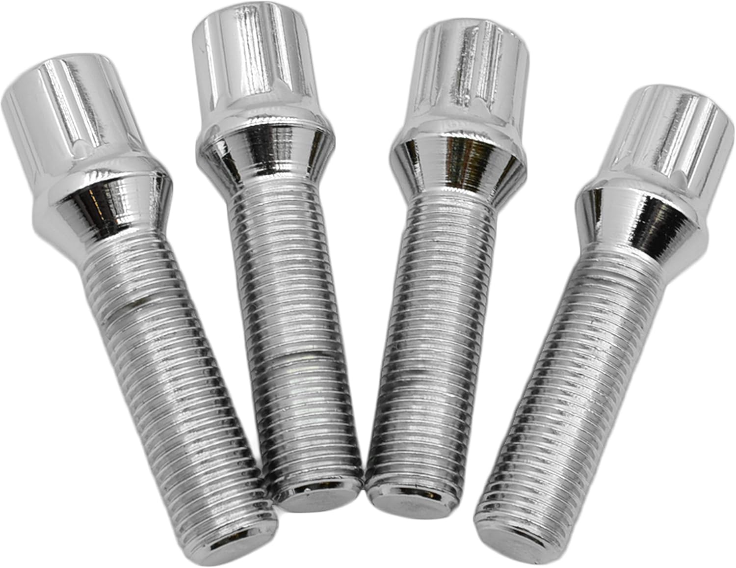 Venum wheel accessories 5 Pc + 1 Key Socket | 12x1.5 Chrome Spline Tuner Lug Bolts | Conical Seat | 28 MM Factory Length | Compatible with 12x1.5 Thread Pitch Vehicles BMW Mini Mercedes