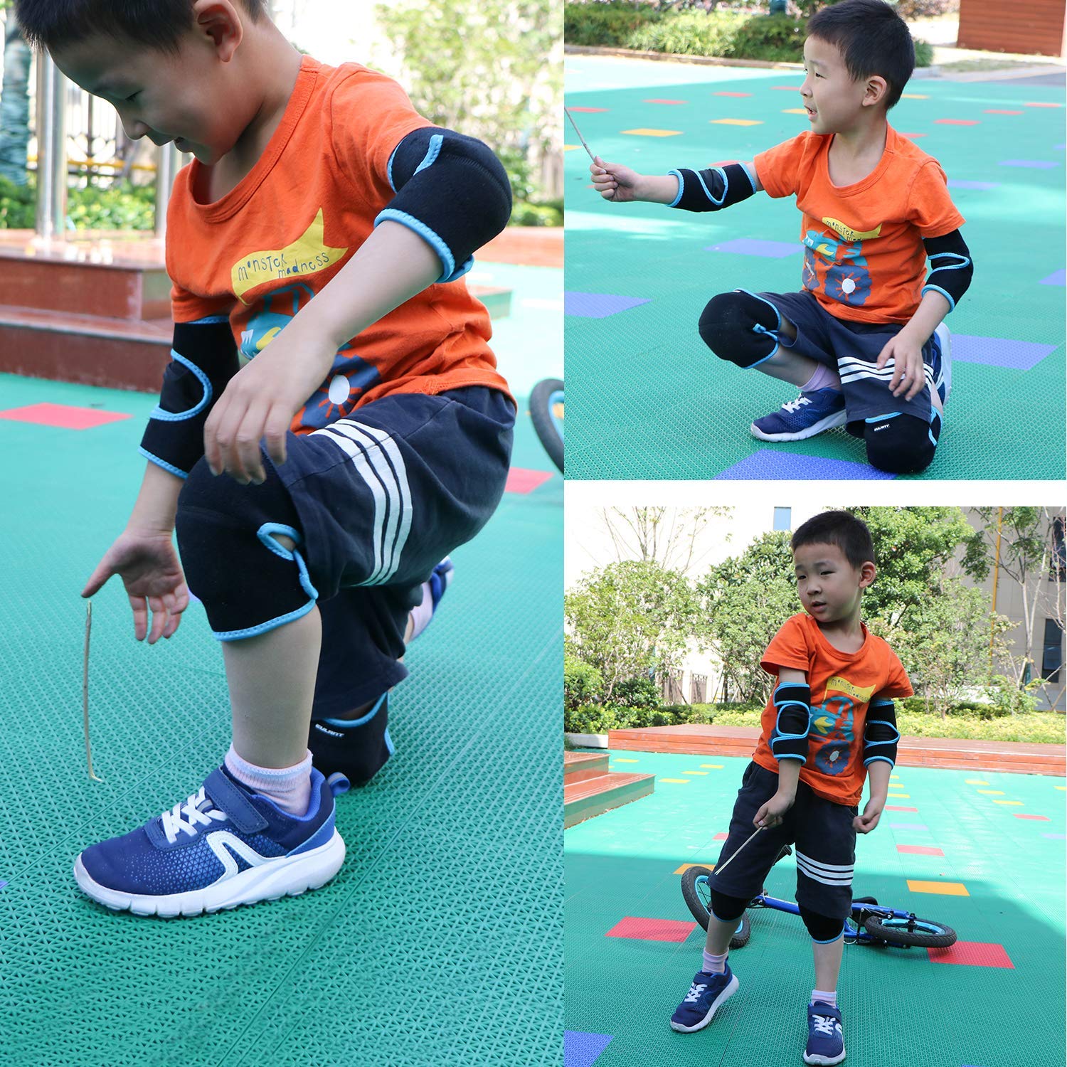 ONTYZZ Niños Rodilleras Ajustable Niños Niñas Protector de Apoyo de Rodilla con Almohadilla SBR Engrosada Guardia Envuelve para el Ciclismo Cuesta Abajo Bailando Voleibol — view 7
