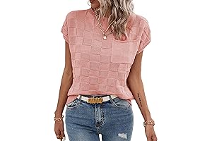 Women's Checkered Crewneck Short Sleeve Sweater Vest Casual Lightweight Tops