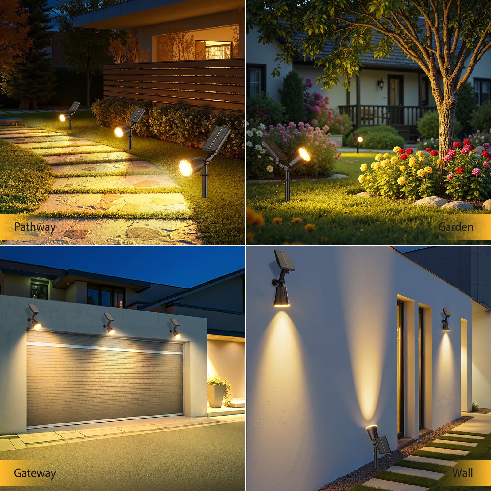Luci solari impermeabili per esterni: confezione da 2 faretti regolabili – fino a 15 ore di luce esterna a lunga durata – 2 in 1 LED luminosi per esterni per giardino, cortile, sentiero, albero