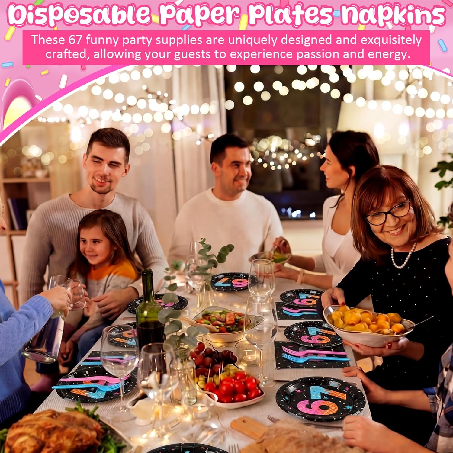 Hushee 96 Pcs 67 Ice Cream Plates and Napkins Sets 67 Meme Party Supplies Ice Cream Party Plates and Napkins Sport Decoration for Team Gift Birthday Camping Baby Shower (Blue and Pink)