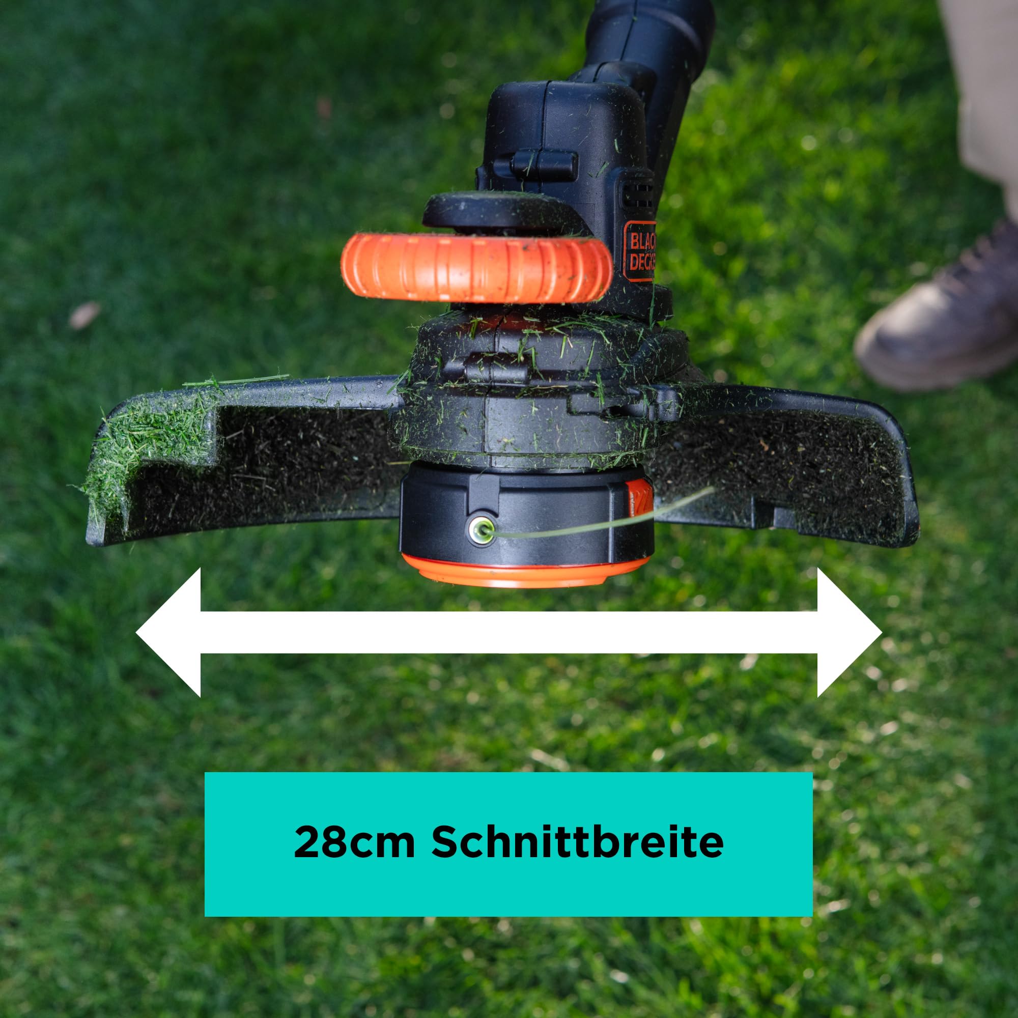 BLACK+DECKER 18V Akku-Rasentrimmer (28 cm Schnittbreite, AFS Reflex Fadenverlängerung, verstellbarer Zweithandgriff, mit Führungsrad, Lieferung ohne Akku und Ladegerät) BCST918B