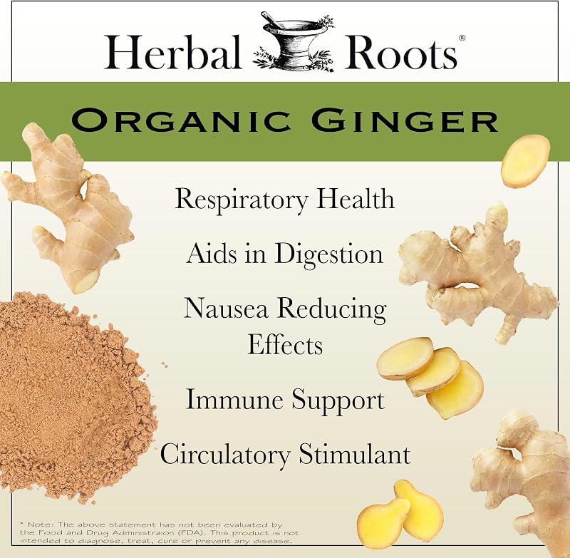 Herbal Roots Organic Ginger Capsules - Digestive Support - USDA Certified Organic - 60 Vegan Capsules image 3