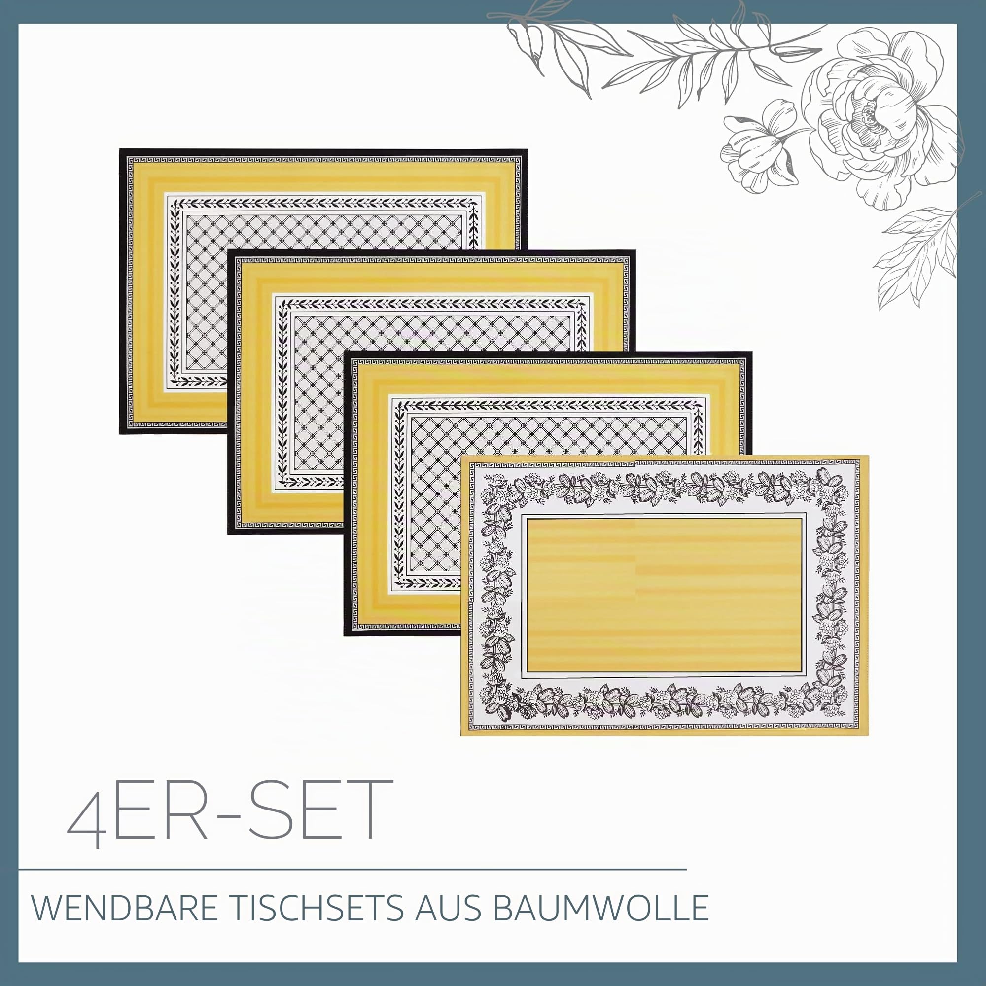 Villeroy and Boch Audun Tischsets, wendbar, Gemustert, Baumwolle, 35,6 x 50,8 cm, 4 Stück