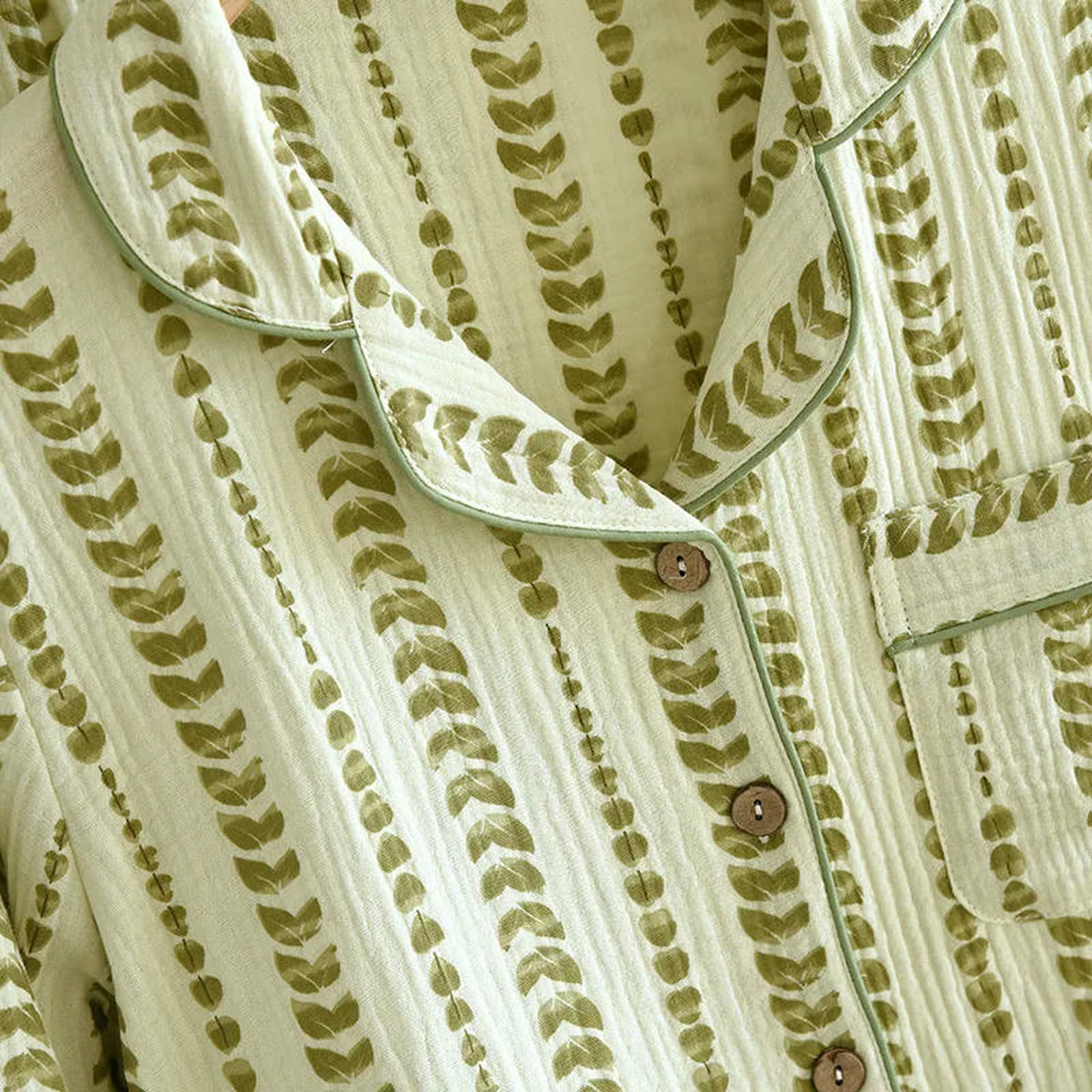 Pigiama Set da Donna Primaverile E Autunnale in crêpe di Cotone, Dolce Carino, Comodo Confortevole Due Pezzi per La Casa A Maniche Lunghe-verde-1xl