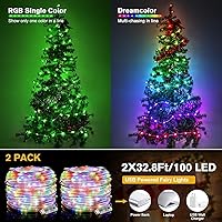Vista 2 de LUXONIC Luces de hadas con control de aplicación inteligente, 2 luces LED RGB parpadeantes de 32.5 pies para dormitorio, tira de luces
