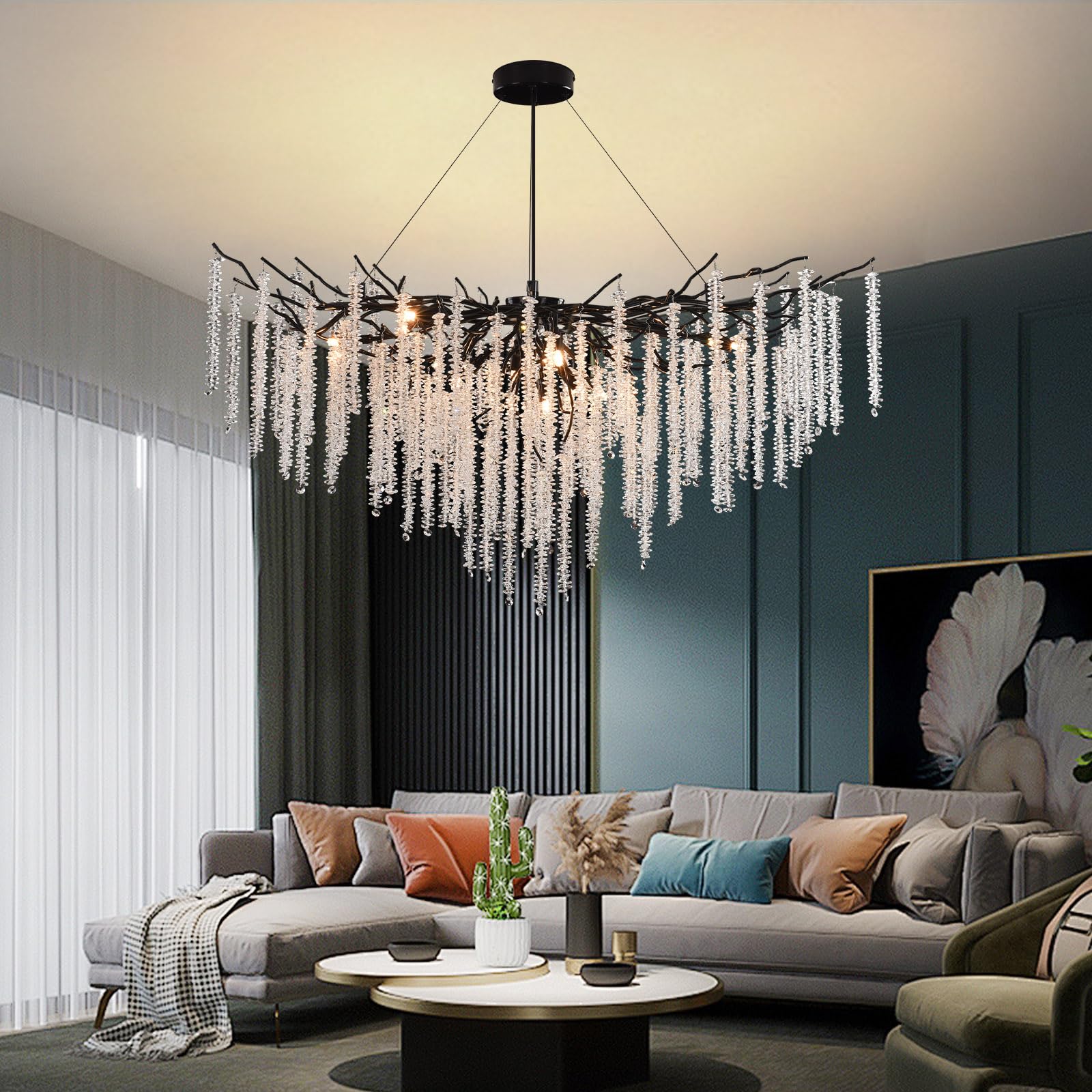 AHXIAOZN Moderno Lampadario al Cristallo,G9 Lusso Lampadario in Cristallo,K9 Rotondo per salotto, sala da pranzo, camera da letto, ristorante(Nero,120cm)