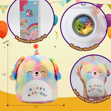 Easfan 12 Original Rainbow Birthday Dog Plush Pillow Stuffed Animal Gifts
