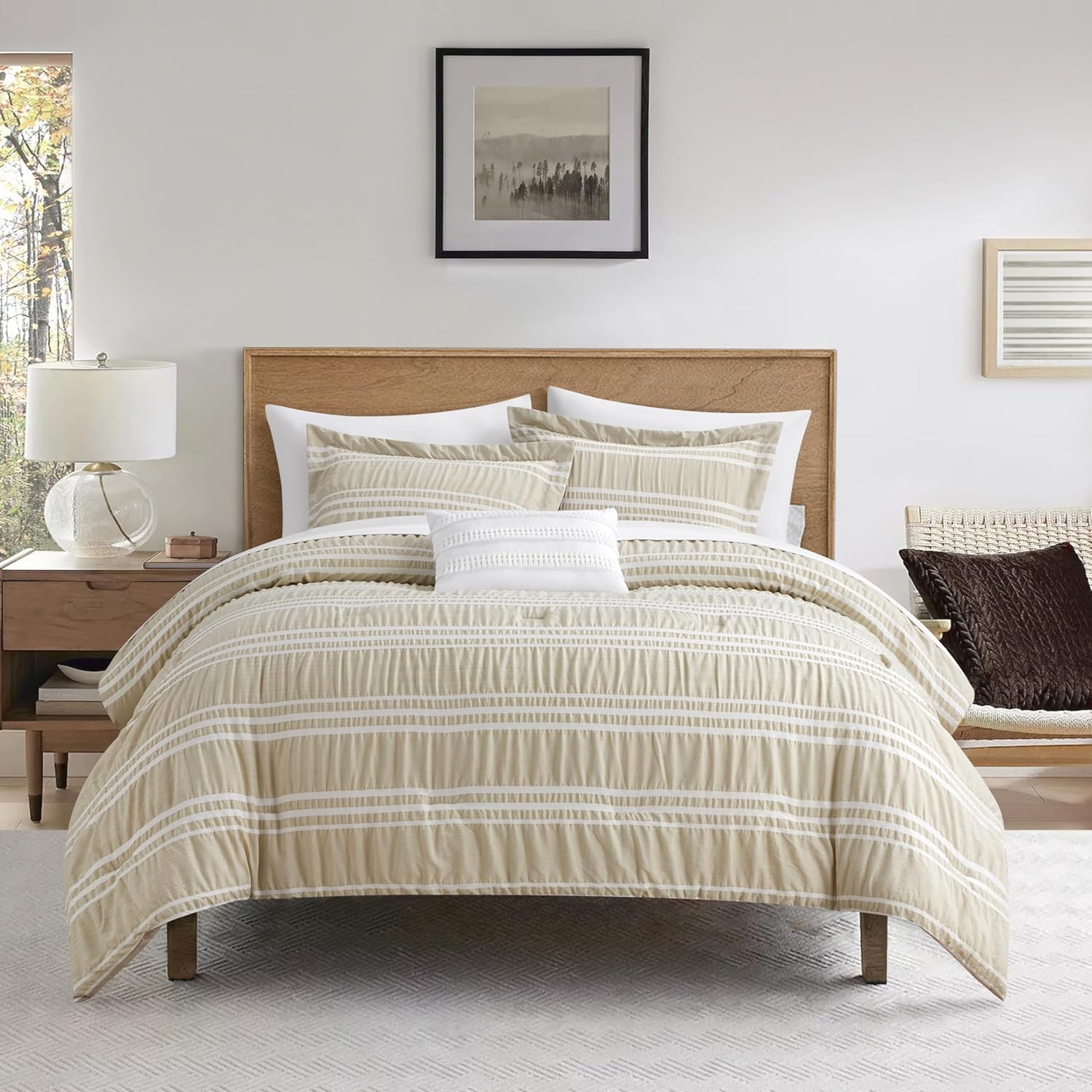 Chic Home Emma Queen 4-Piece Striped Seersucker Comforter Set, 2 Pillow Shams, 1 Decorative Pillow - Blush Pink