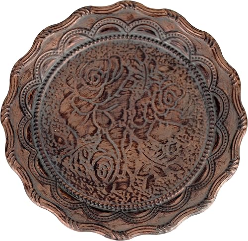 Bandeja decorativa de metal vintage con bordes corrugados en el exterior, adecuada para banco, mesa de café y decoración de comedor (S-7.9 pulgadas)