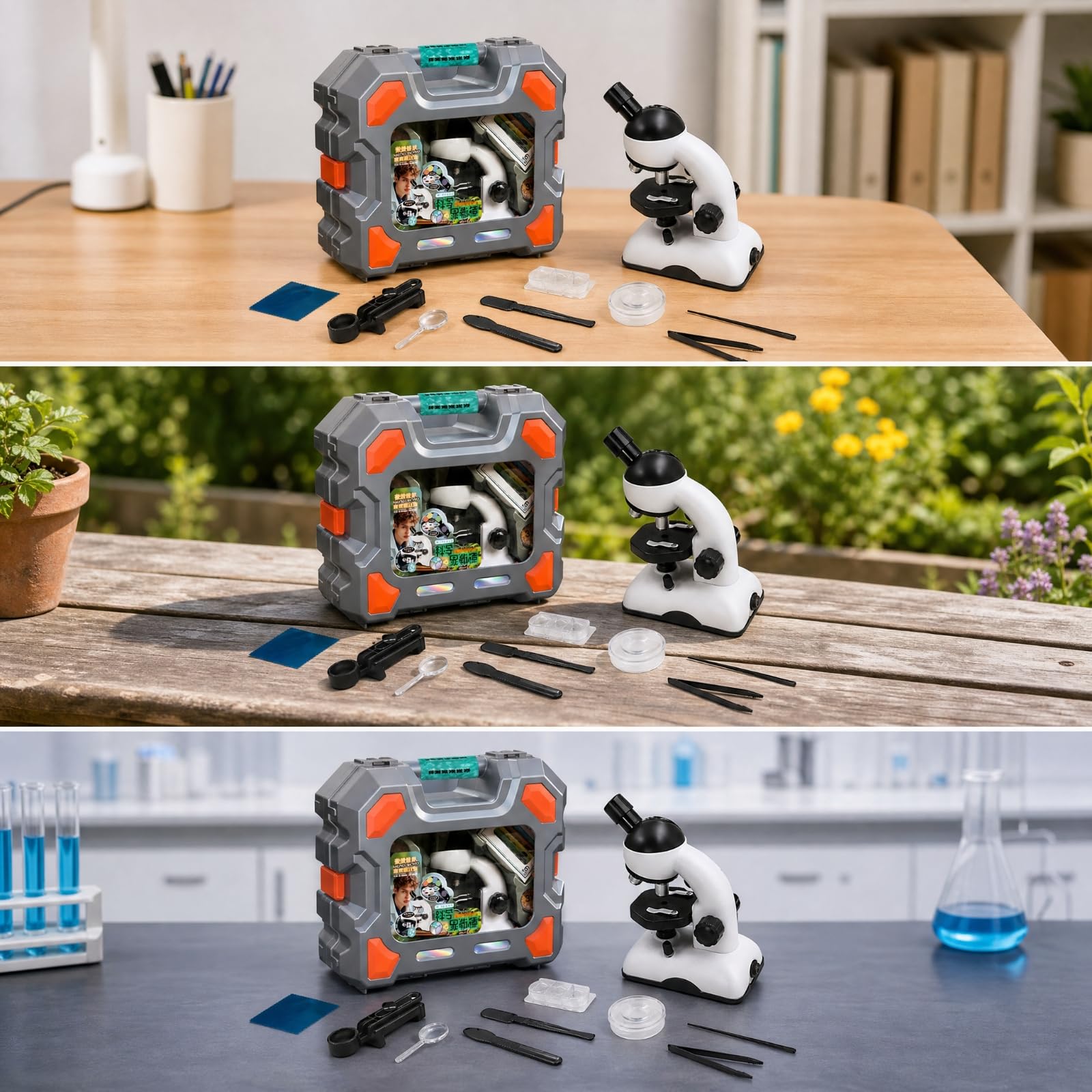 Milageto Microscopio Biologico Monoculare tile Microscopio Monoculare in Plastica Pratico Kit di Microscopia per Bambini, Apprendimento Casa