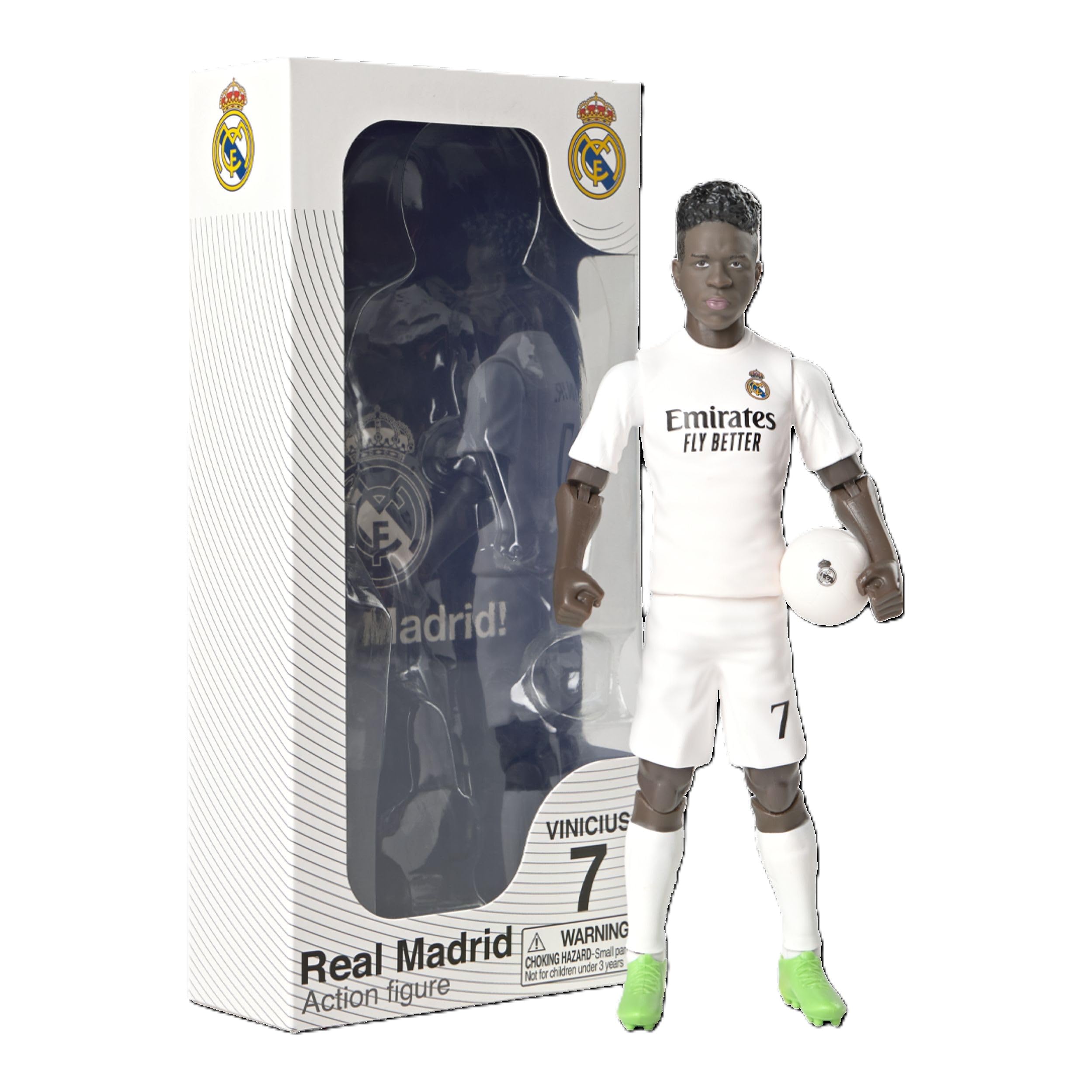 Megableu - Figurine Foot Vinicius - 20 cm - Grande Figurine Footballeur Réaliste & Articulée - Licence Officielle - 10 Points d’Articulation - Jouet Football Real Madrid - Idée Cadeau Fans Vinicius