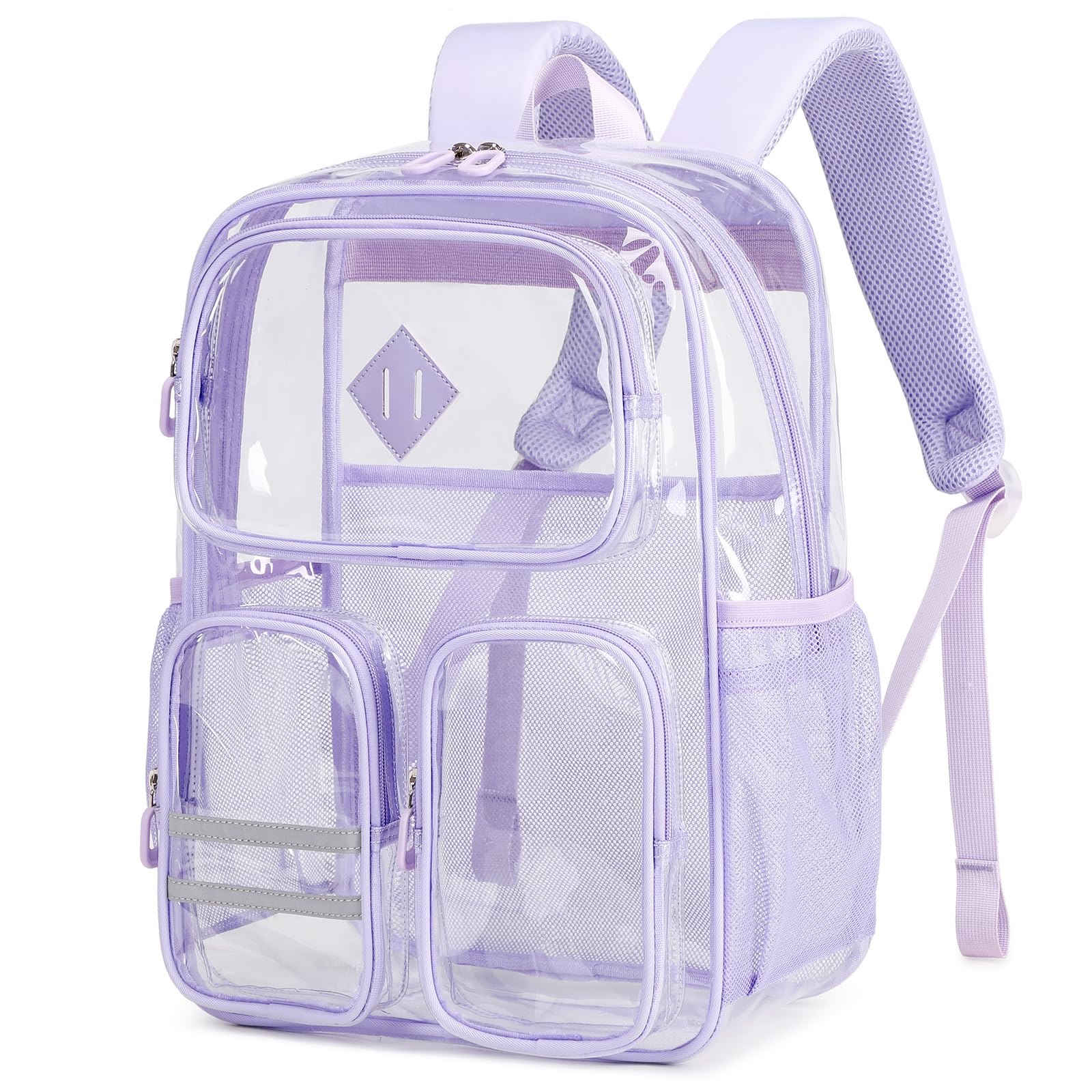ASKSKY Clear Backpacks for School Heavy Duty Clear Bookbag Stadium Events Transparent Back Pack Girls Women, Purple