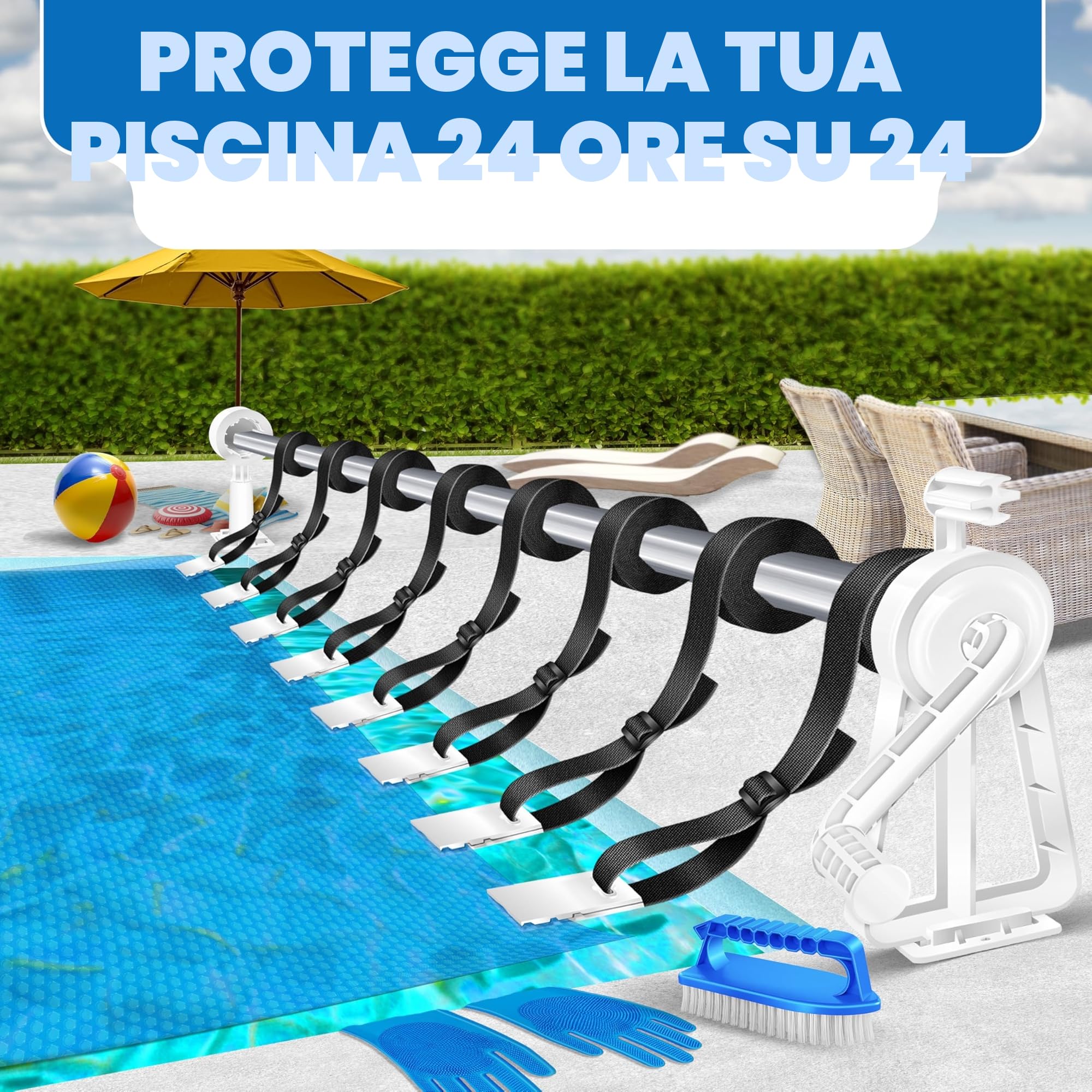 KESSER® Sistema di Bobine Premium Sistema di avvolgimento 1.05m - 6.15 m | per Il telone Solare | Dispositivo Mobile di avvolgimento per teloni e coperture per Piscine | Inclusi i Nastri