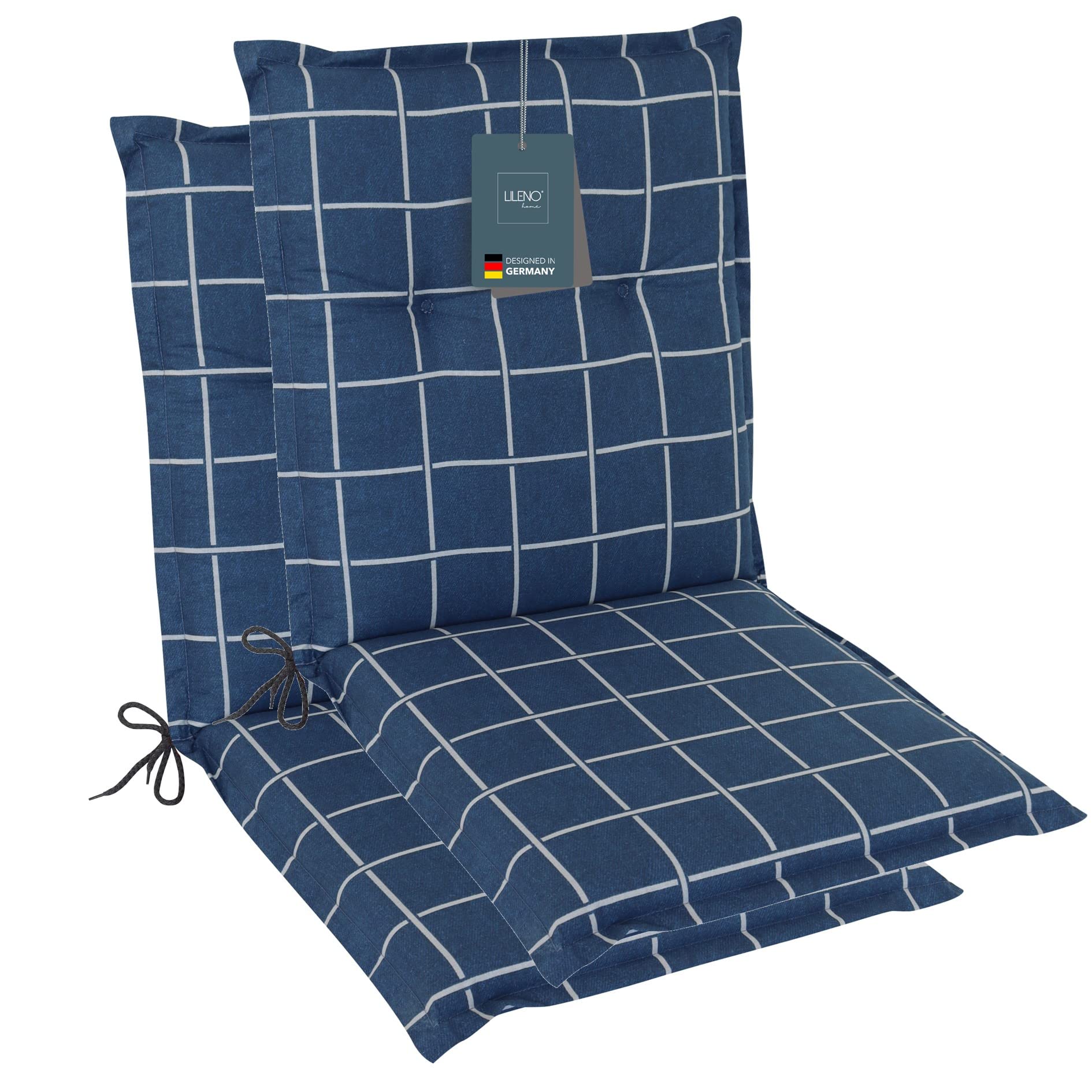 LILENO HOME Garden Chair Cushions in Yacht Checked Dark Blue [Set of 2 - Low-Back] - Comfortable Loungers as Seat Cushions for Garden Furniture - Chair Cushions for Garden Chairs and Folding Chairs — image 1