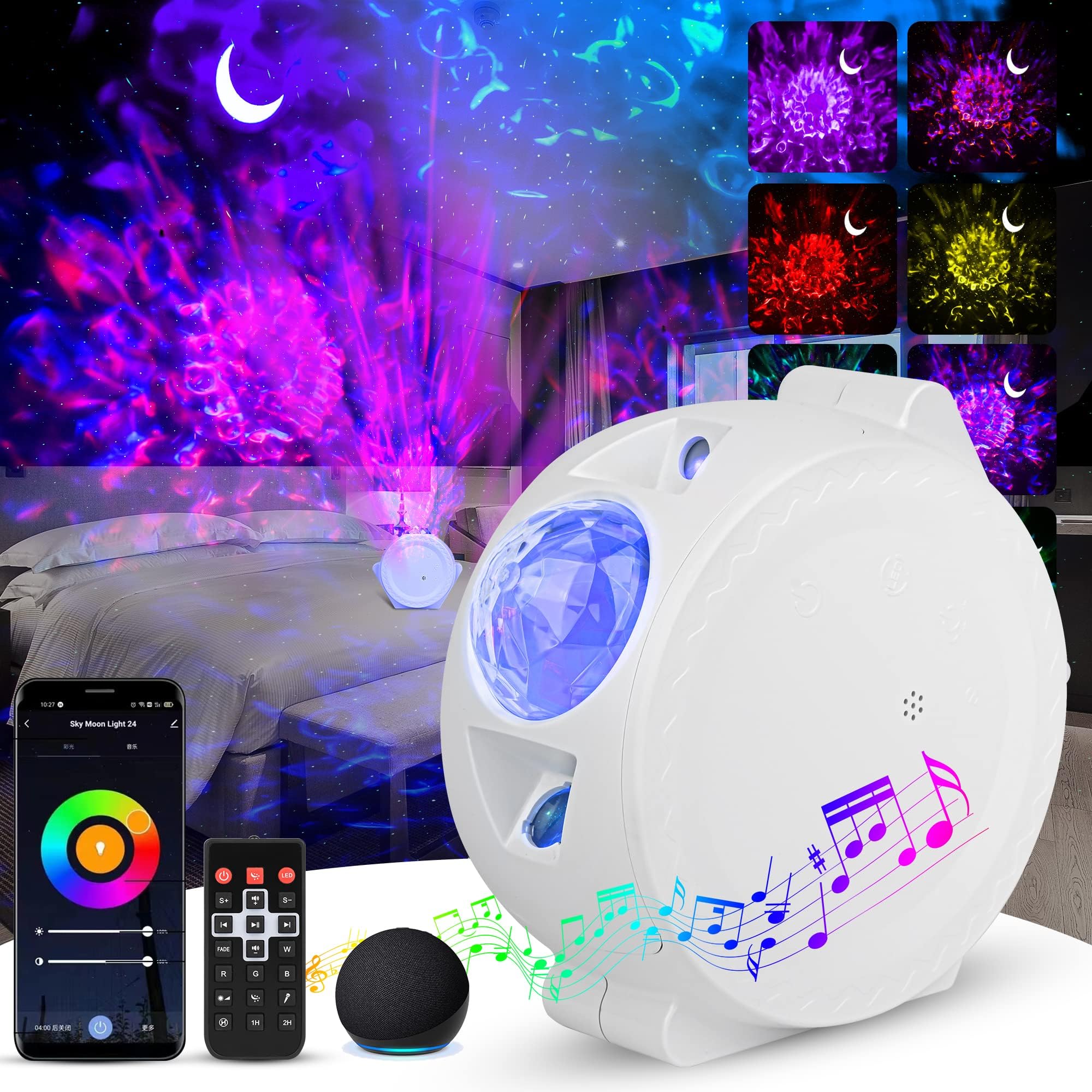 Star Projector, 4 in 1 Galaxy Projector with Bluetooth Speaker & Timer, Remote&Voice Control, 18 Lighting Effects, Unique Sky Star Projector Night Light, Chrismas Decorations for Kids Adults