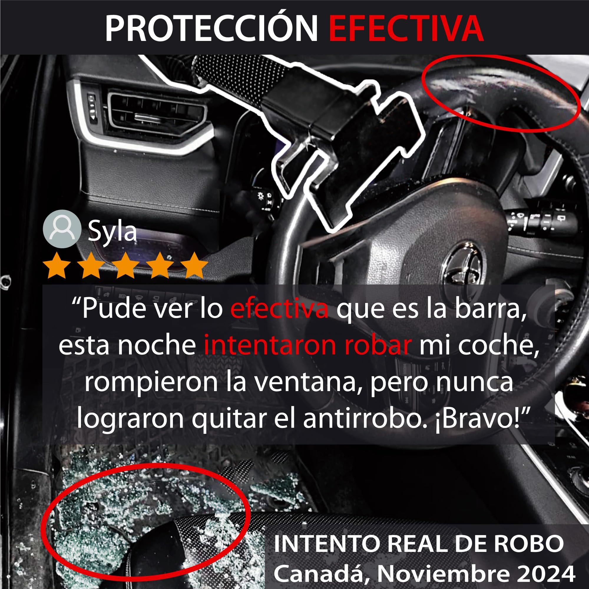 KRASER KR830 Antirrobo Coche, Barra Volante con Alarma 120dB, Robusto Bloqueo Alta Seguridad, Fácil de Usar, Acero Más Calidad, Cepo Coche Universal SUV Furgoneta Autocaravana