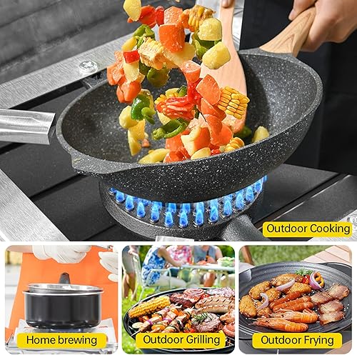 Miniatura 5 de LetFeng - Estufa de campamento de doble quemador portátil de doble quemador para exteriores, estufa de gas de acero inoxidable doble propano al aire