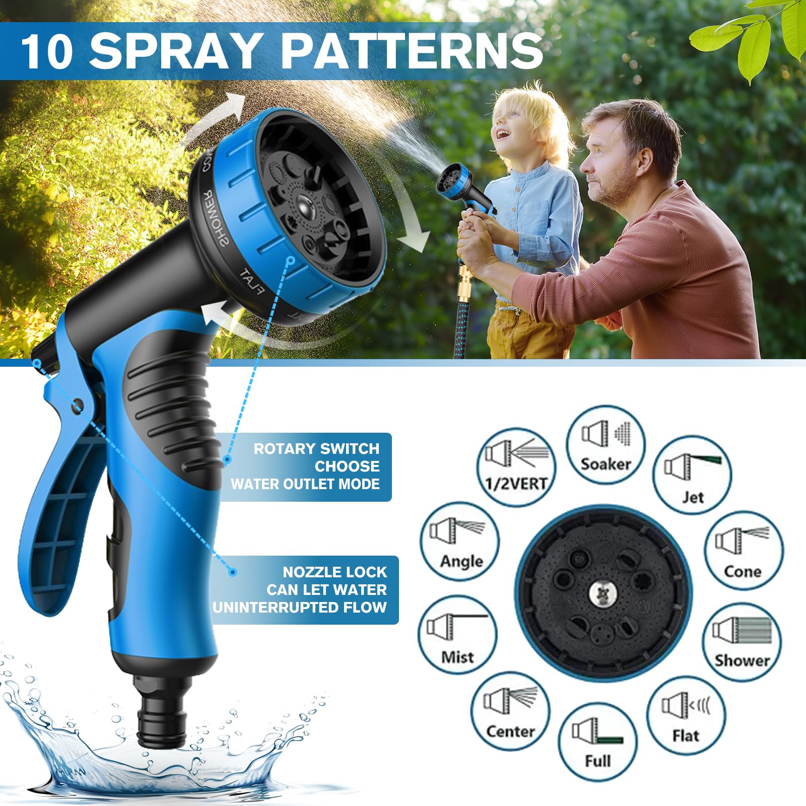 LINGKY Tubo Estensibile da Giardino 30 Metri Tubo Acqua Giardino - Canna Acqua Giardino con 10 Modalità di Spruzzo - Tubo Irrigazione con Raccordi in Ottone da 1/2" e 3/4" Attacco