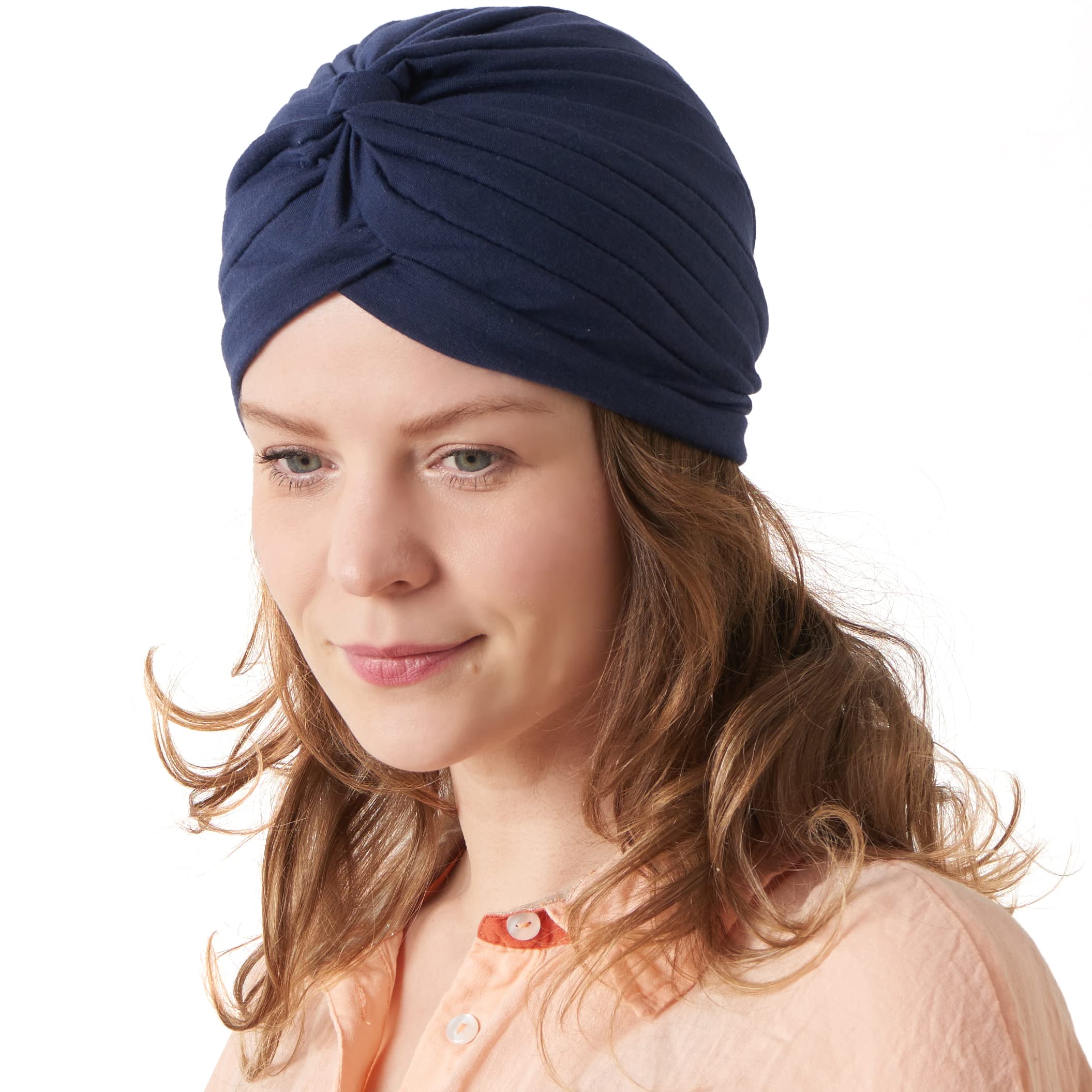 Charm Women's Navy Cotton Fashion Turban - Chemo Hair Wrap Summer Beanie Fortune Teller