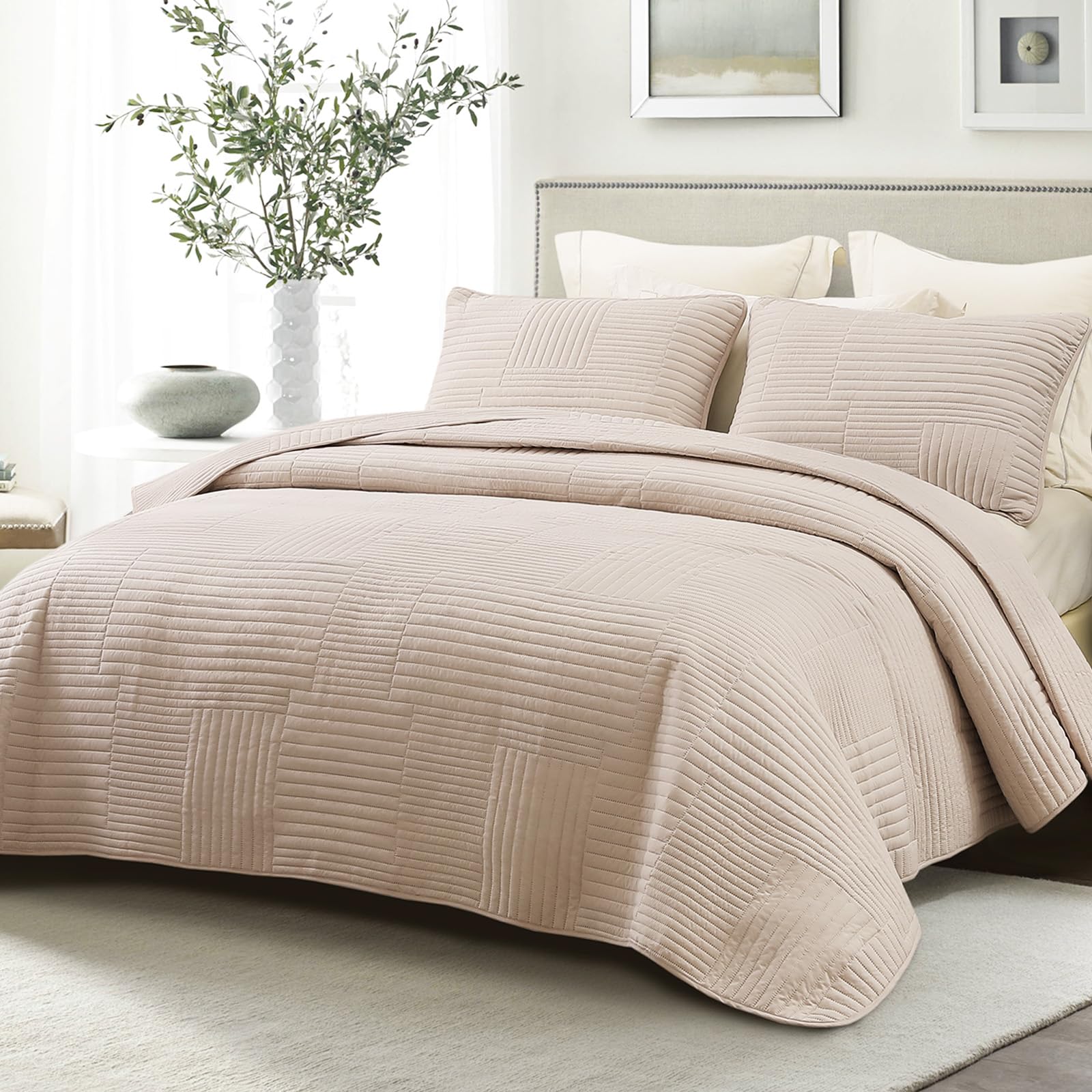Whale Flotilla Quilted Bedspreads 3 Piece Queen Size Stripe Bedding Set