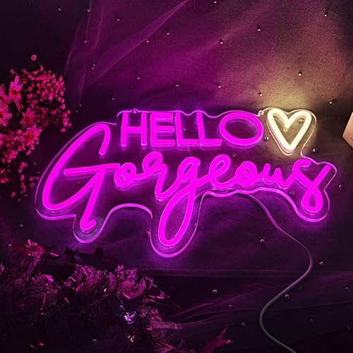 Miniatura 8 de Letrero de neón con texto en inglés Hello Gorgeous  Luces de neón USB rosadas para el hogar, boda, cumpleaños, telón de fondo, decoración de fiesta