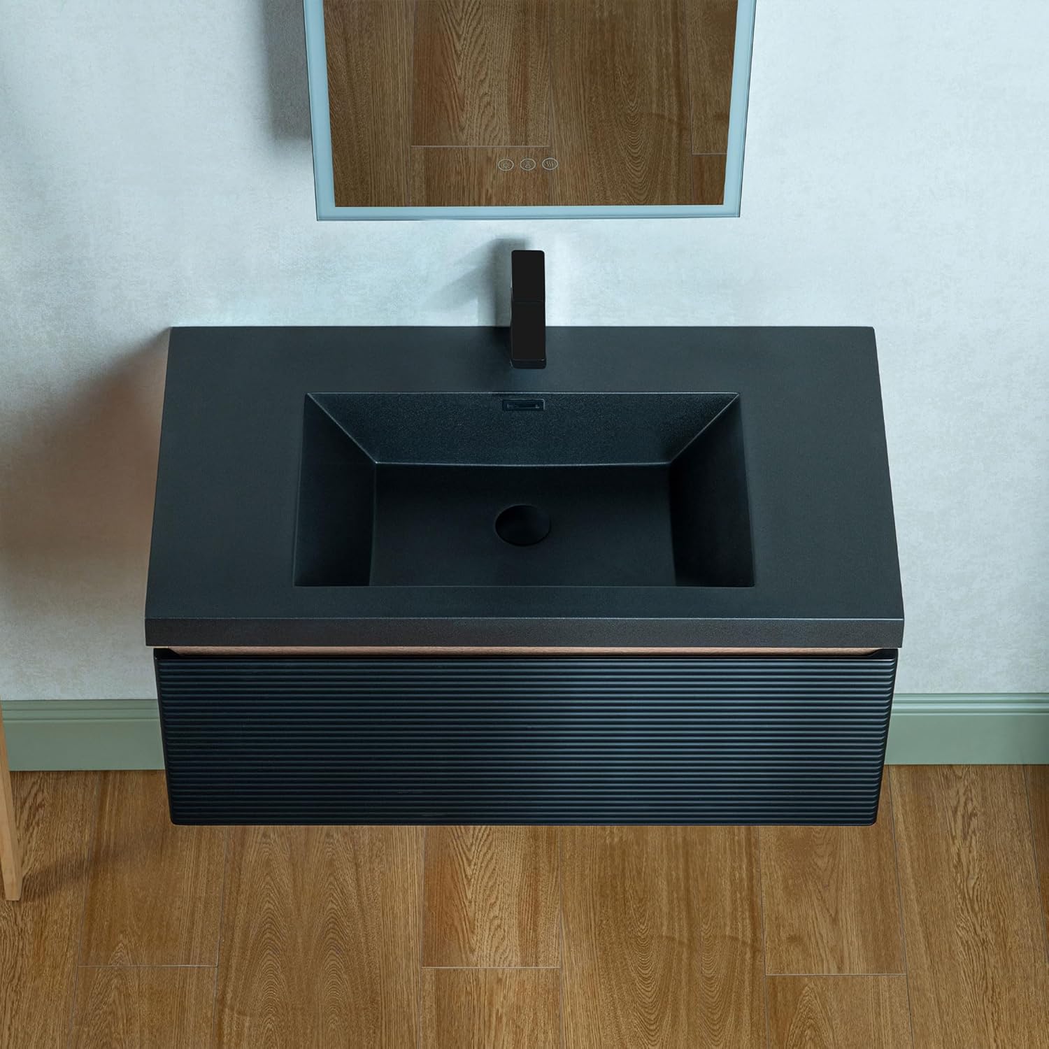 WOODBRIDGE 35-3/8 in. W x 19-5/8 in. D Wall Mounted Floating Multi-layer Engineering Wood Bathroom Vanity with Premium Black Sintered Stone Vanity Top