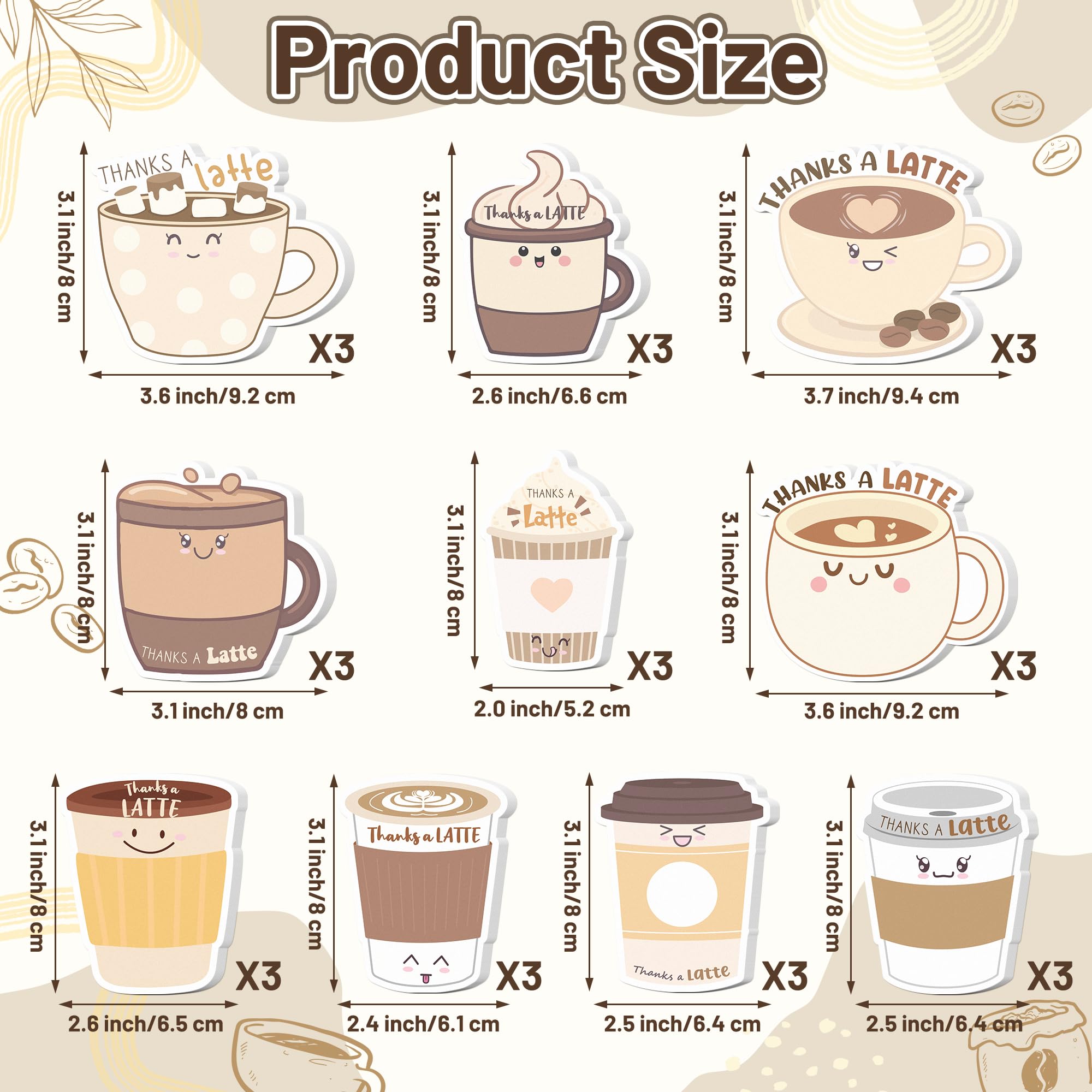 Xqumoi 30 Pack Thanks A Latte Sticky Notes - Coffee Cup Self Sticky Notepad Thank You Gift Latte Lover Self-Adhesive Writing Memo Pad for Barista Office School Supplies Party Favor Goodies Bag Fillers