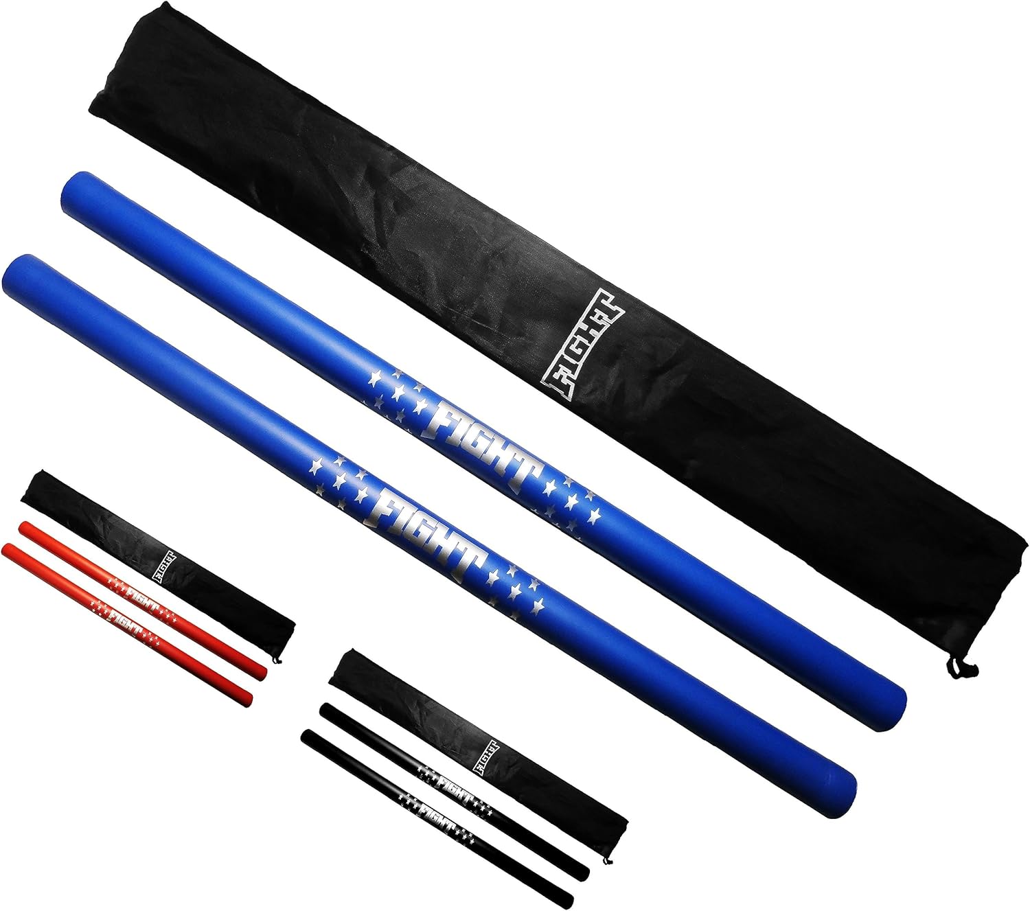Martial Arts Equipment Foam Padded Sticks with Carry Bag Case Set 2 Pieces Blue