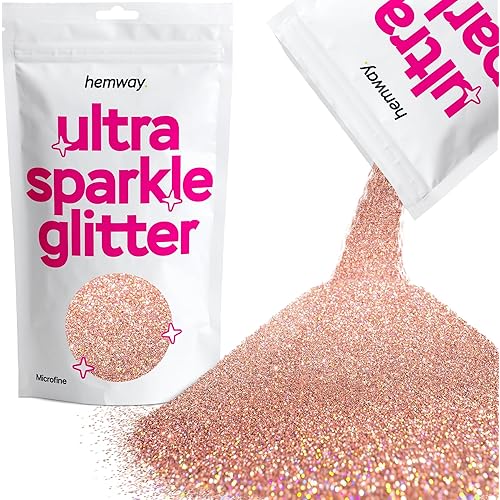 Hemway Premium Ultra Sparkle Glitter Multi-Purpose Metallic Flake for Nail Art, Cosmetic Graded, Makeup, Festival and Hair 100g / 3.5oz - Microfine (1/256 0.004 0.1mm) - Rose Gold Holographic