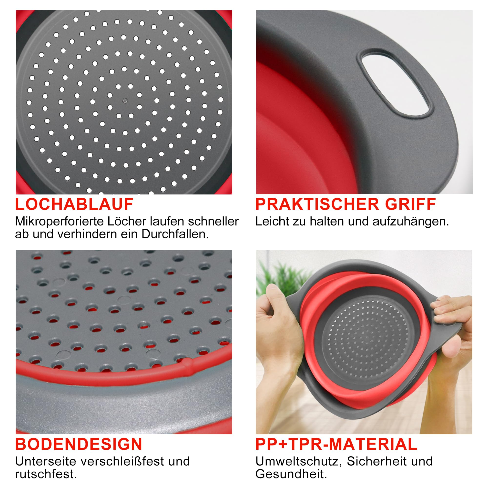 Uandu 4er Sieb Set, Nudelsieb, Abtropfsieb, Alle Faltbar, Küchen