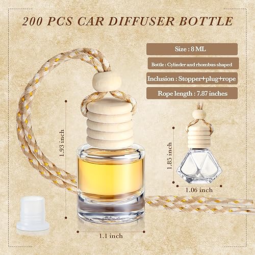 Miniatura 3 de BBTO 200 botellas difusoras colgantes para automóvil, botellas de perfume de vidrio transparente vacías a granel, ambientador, colgante para aceites