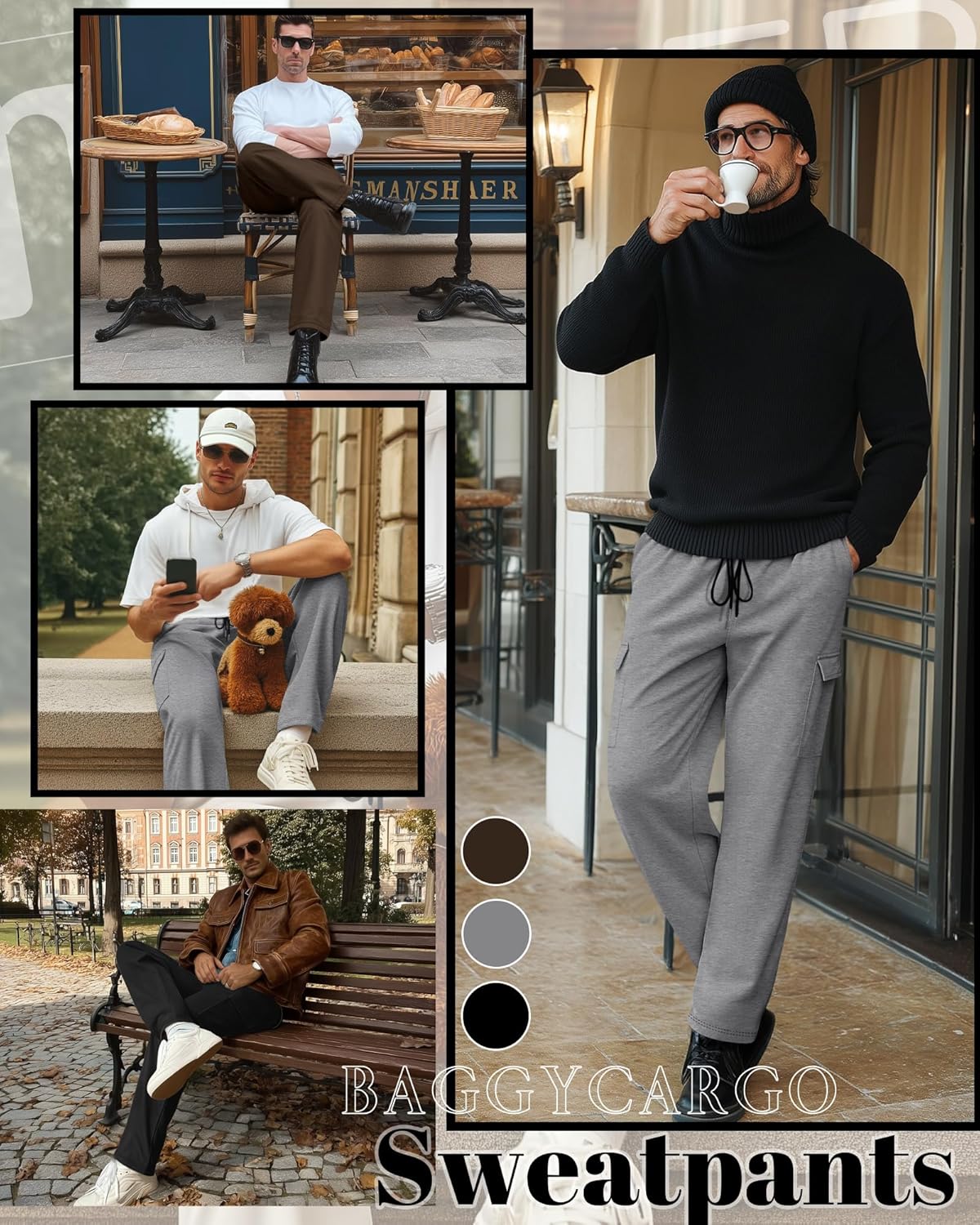 Neer 3 Pack Men's Baggy Cargo Sweatpants Open Bottom Joggers Straight Wide Leg Drawstring Lounge Pants with Pockets S to 3XL - Image 6