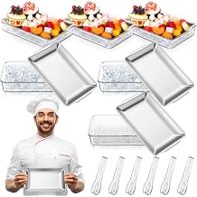 Baderke 6 Set 8.7x5.5'' Small Chilled Serving Tray for Parties with Tongs, Ice Chilled Platter Cold Serving Dish for Charcuterie Dip Fruit Seafood Vegetable Salad Appetizer Shrimp CocktailSliver