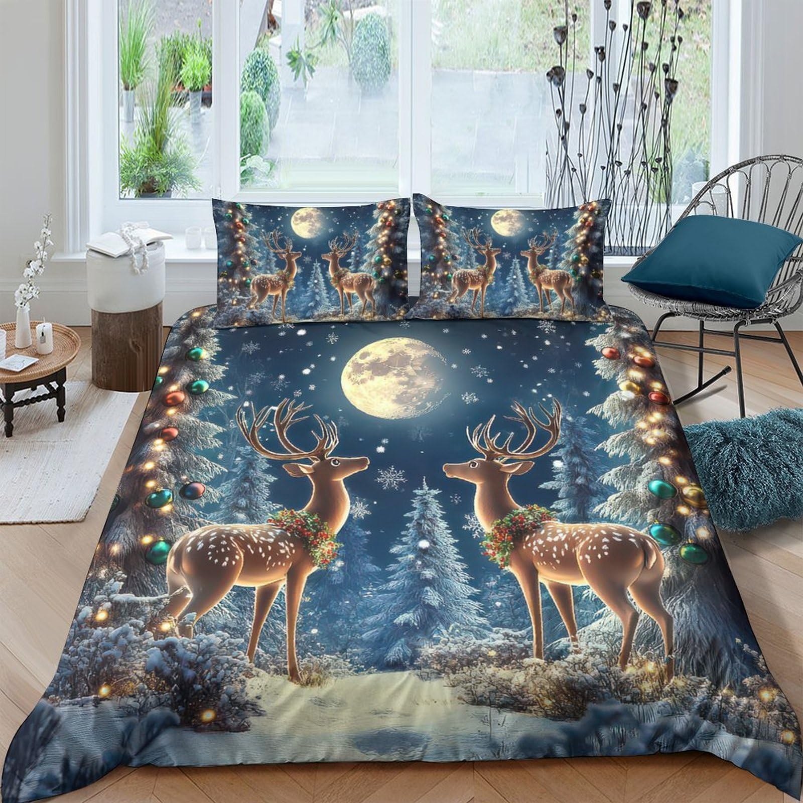 Ctjqhvkz Style-3 3D Printed Moonlit Forest Fitted Sheet Microfiber Soft Deer Night Bed Cover For Bedroom Guest Room Mattress Decor Single（135X200cm）
