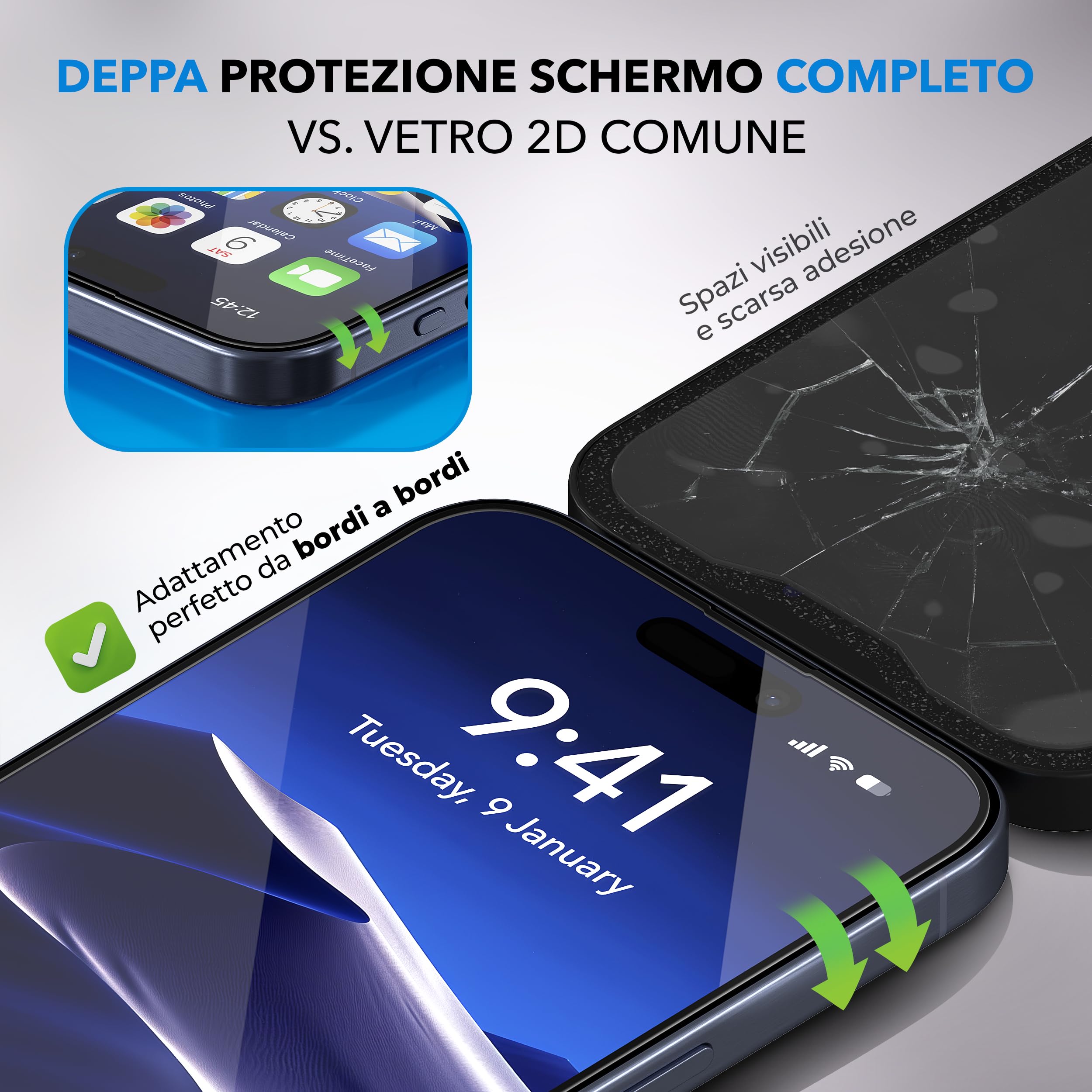 DIMONCOAT Confezione da 4 pellicole protettive in vetro temperato compatibili con iPhone 16 [kit di calibrazione automatica] [10 X protezione militare] TOP 9H+ pellicola protettiva per iPhone 16 6.1