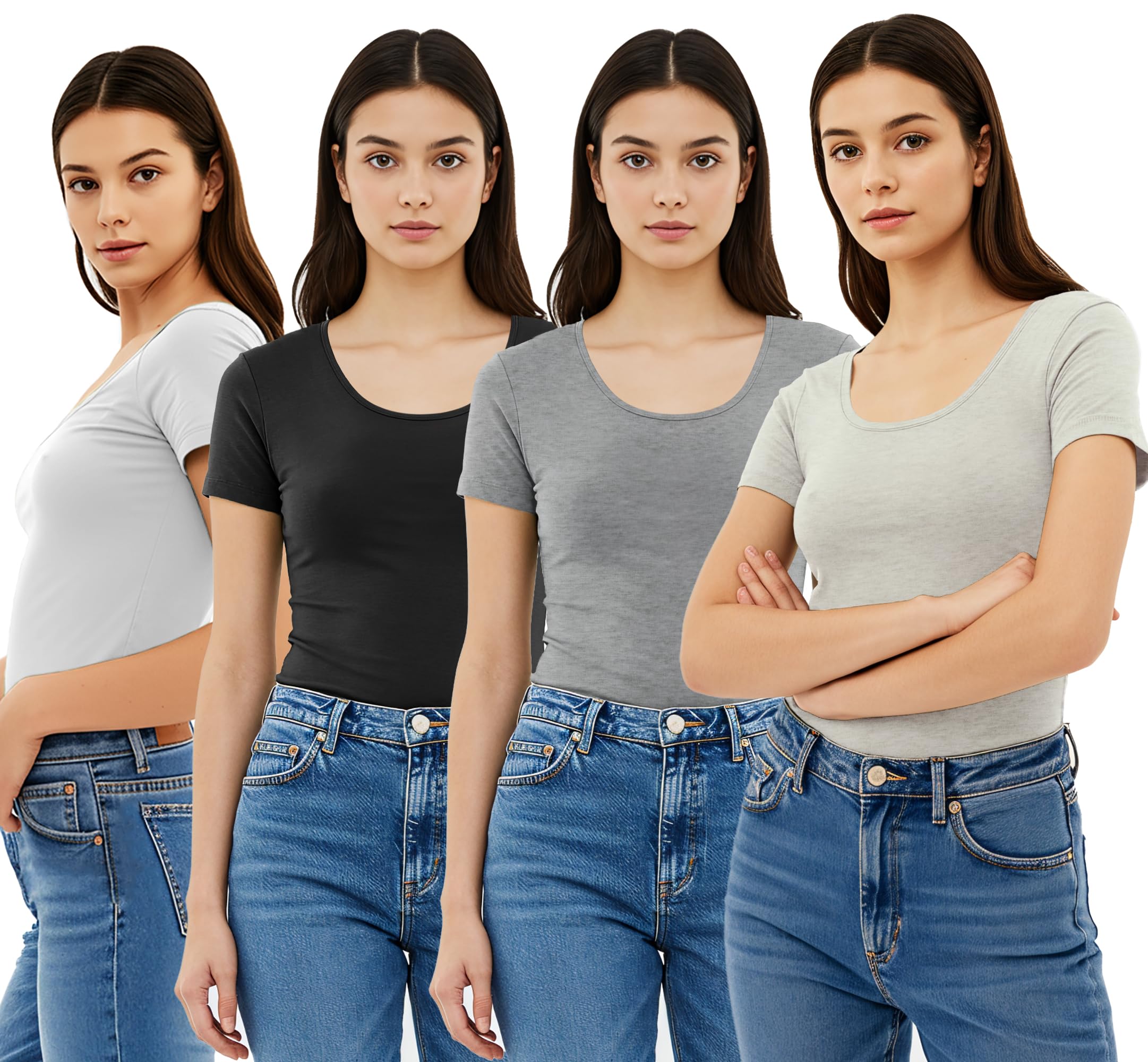 Emmalise Women's Short Sleeve Tshirt Scoop Neck Tee Value Pack Junior Plus Sizes