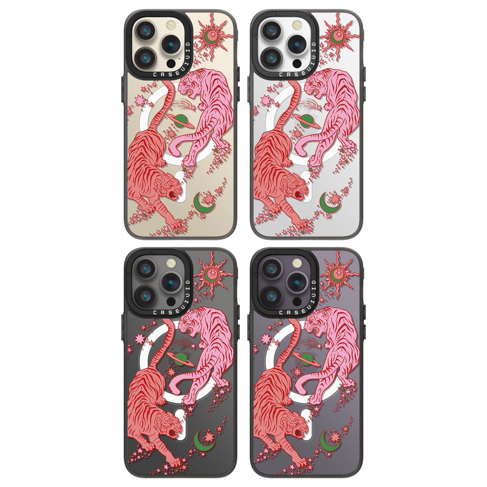 Funda magnética para iPhone 14 Pro Max Magsafe bonita estética, funda de teléfono de carga inalámbrica negra con correa para la muñeca, diseño de estampado de tigre femenino para mujer y