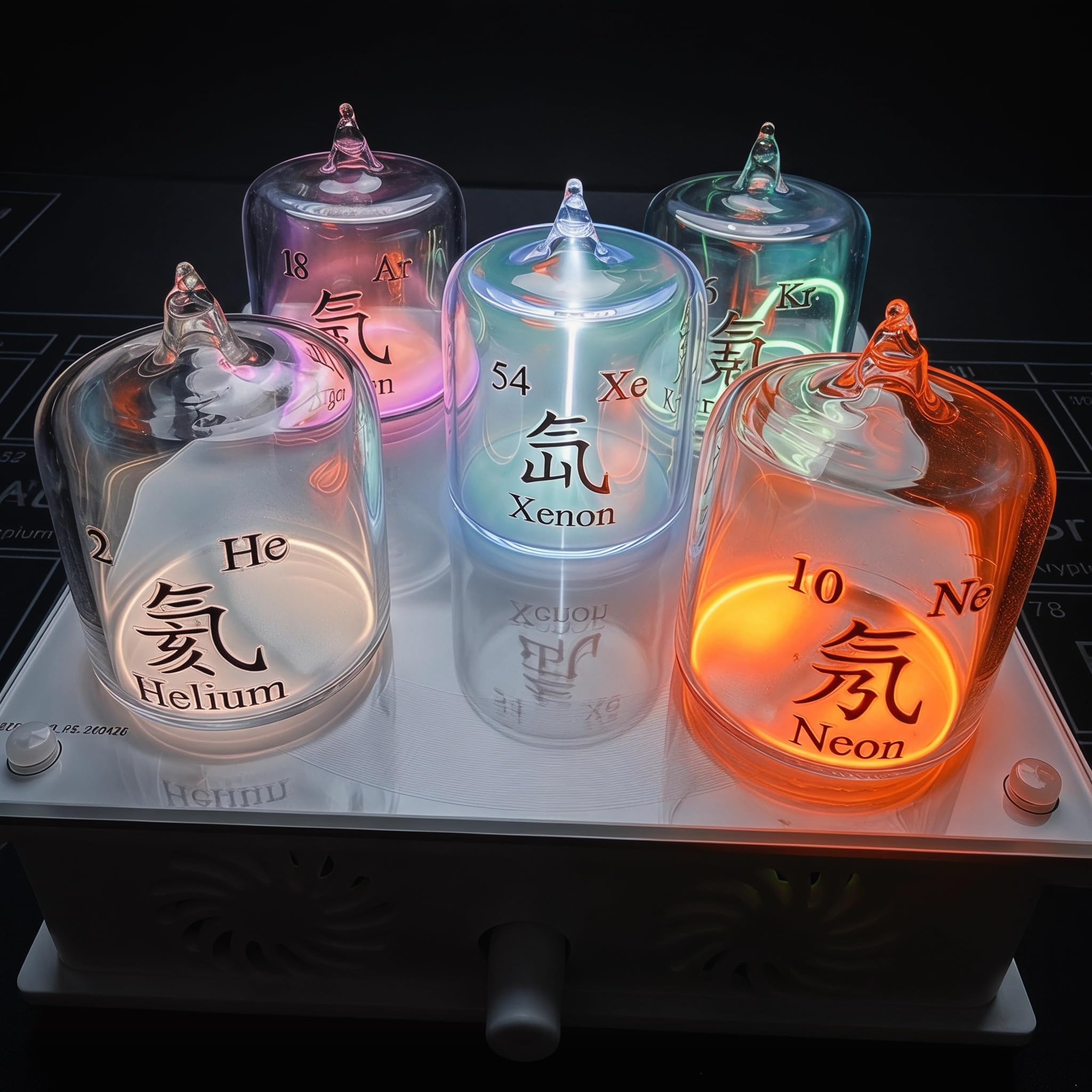 WHOOLEFUN 5pcs Rare Gas Glass Tubes, He/ne/ar/kr/xe, High Purity Rare Gas Discharge Tubes, With Power Excitation Base, Science Teaching Tool, Vibrant Luminous Effect, For Collection, Display
