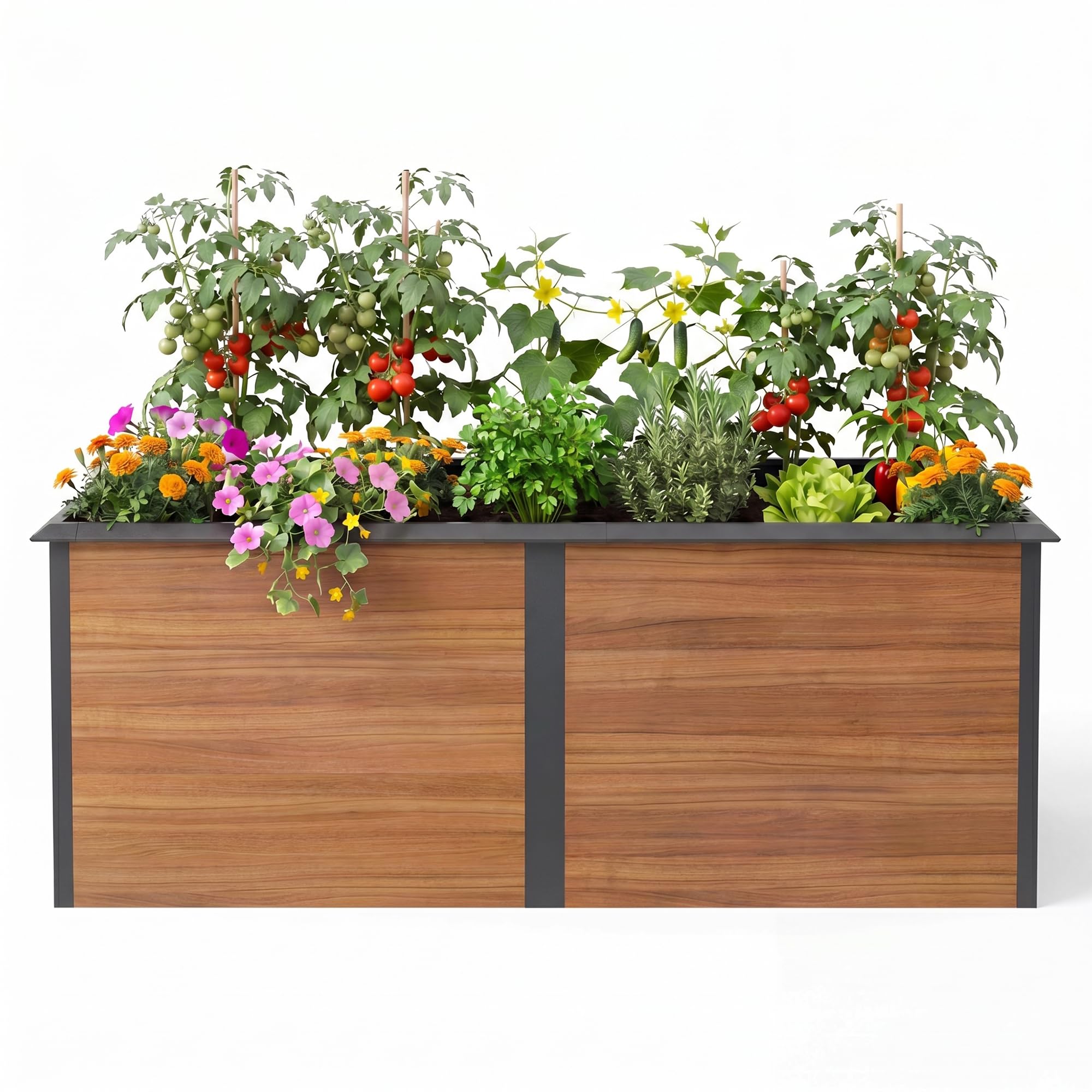 Amopatio Hochbeet Metall 200x100x77 cm Holzoptik, 1 mm Zink-Aluminium Pflanzbeet, 1540L Stabil Gemüsebeet, Wetterfest Gartenbeet Pflanzkasten Kräuterbeet für Outdoor & Balkon, Braun