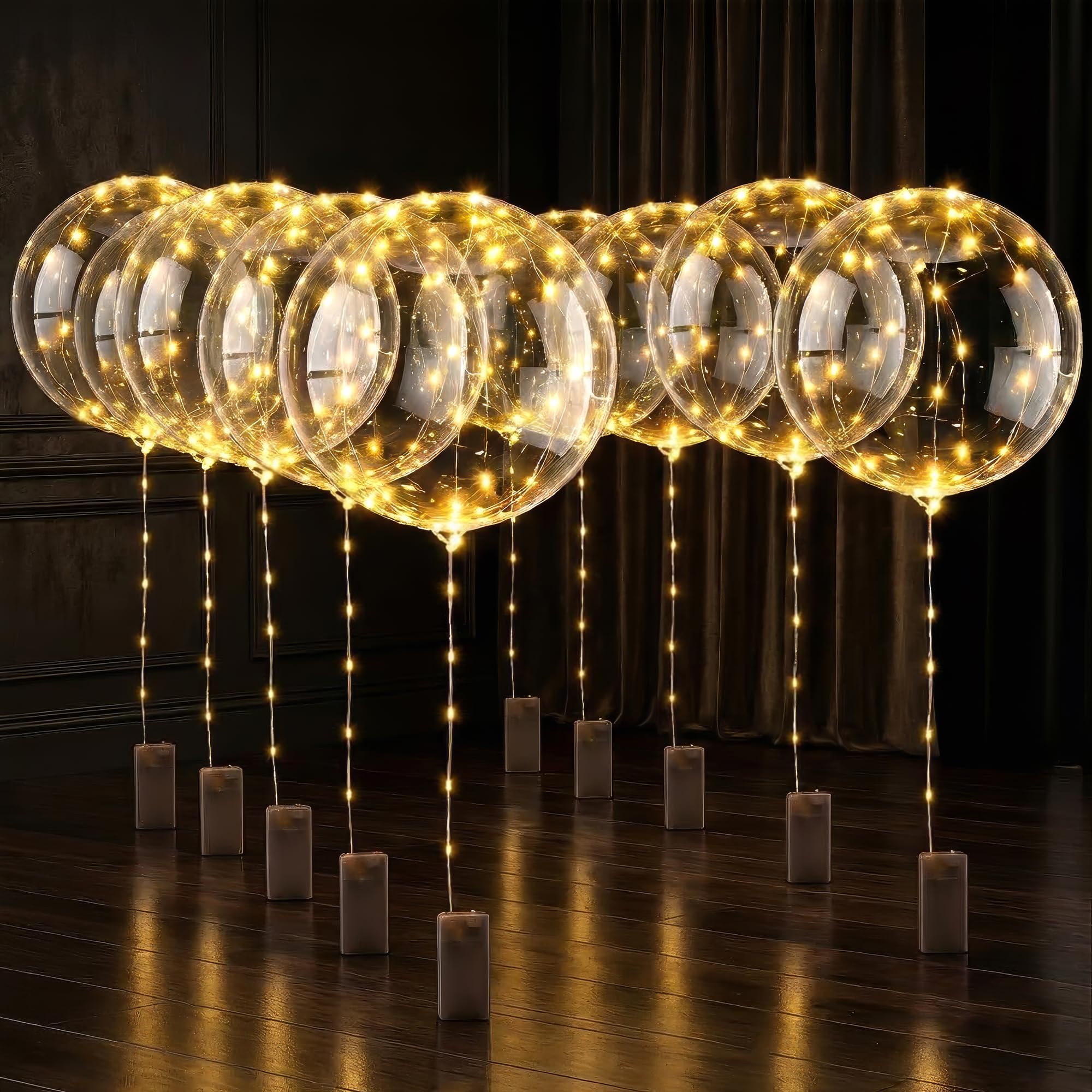 Photo 1 of 10 Pcs LED Balloons Light Up Balloons for Parties – Clear 18" Balloon with Gold String Lights & Individual Switch – Light Up Graduation Decorations for Indoor & Outdoor Events, Batteries Not Included
