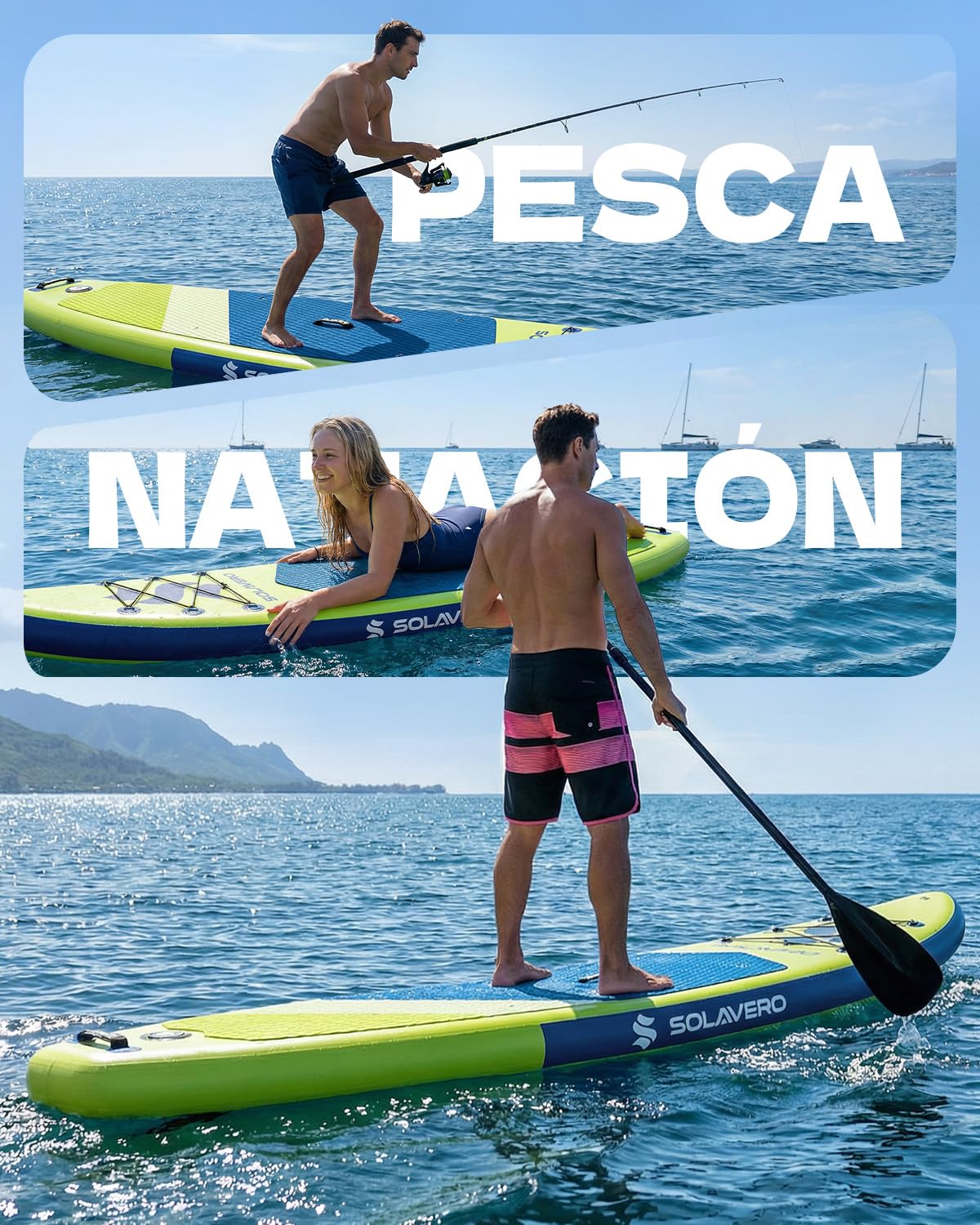 SOLAVERO Tabla Paddle Surf Hinchable, 323 x 83 x 15 cm Sup con Antideslizante EVA Deck, Paleta Ajustable, Soporte para Cámara, Quillas, para Todos los Niveles de Habilidad, hasta 200 kg — view 7