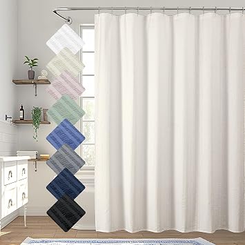 Aiyufeng Cream Long Fabric Shower Curtain 72x78 inches Long, Hotel Quality, Washable, Water Repellent, Soft Blue Spa Bathroom Curtains with 12 Button Holes, 72x78 in