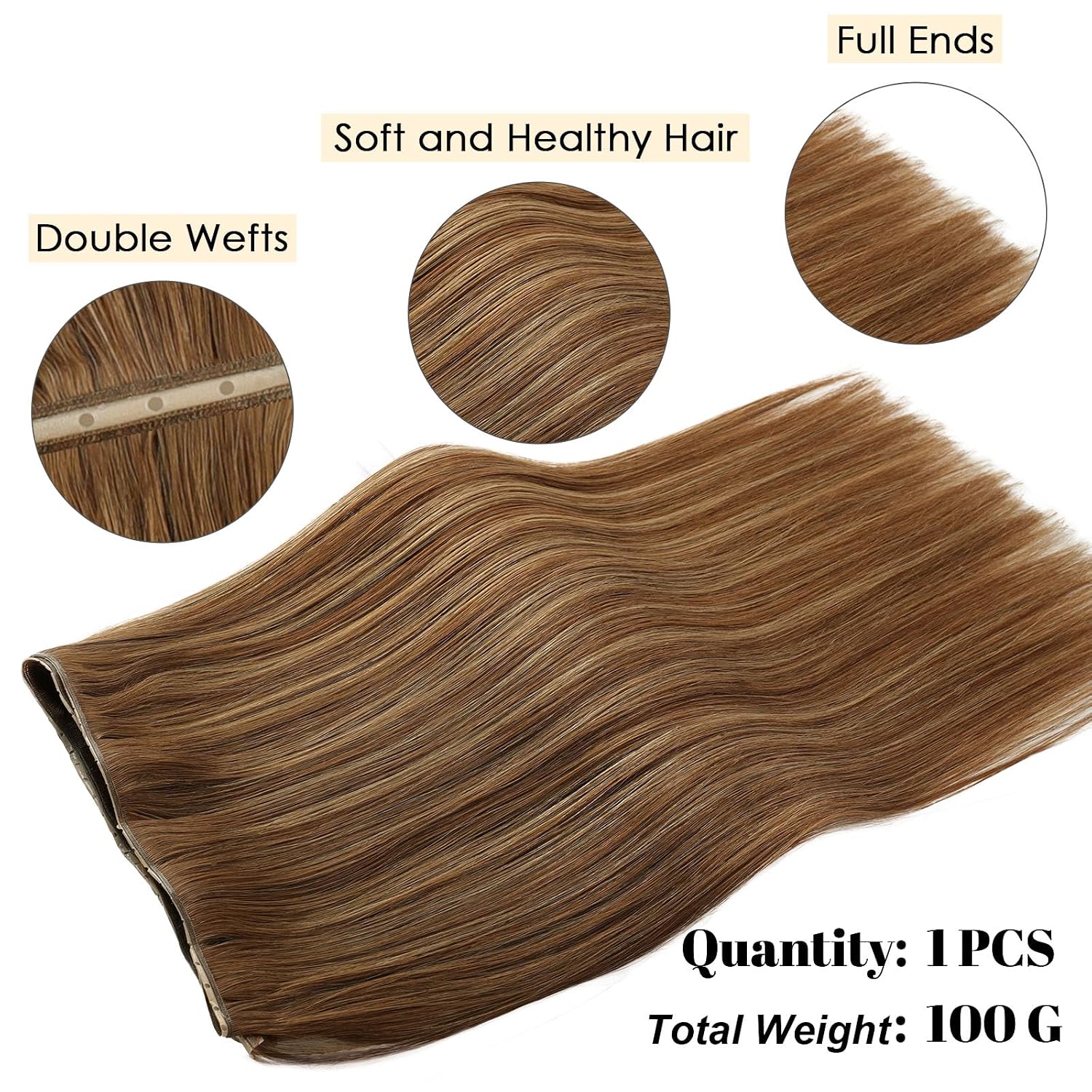 ABH AMAZINGBEAUTY HAIR Butterfly Weft Human Hair Double Sided Color Double Weft Hair Extensions Genius Weft Micro Bead Real Remy Human Hair Extensions 100G #4-T4P4P10 Double Sided Color 20 Inch
